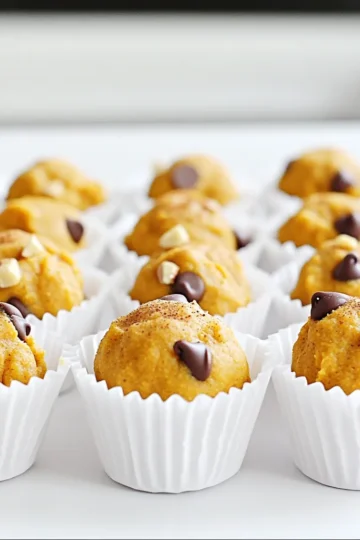 To make these tasty bites, you need just a few key ingredients: - 1 cup almond flour - 1 cup canned pumpkin puree - 1/4 cup maple syrup - 1/4 cup nut butter (almond or peanut) - 1 teaspoon vanilla extract - 1 teaspoon pumpkin pie spice - 1/4 teaspoon salt These ingredients come together to create a rich, creamy dough. The almond flour gives a nice texture, while pumpkin puree adds moisture and flavor. Maple syrup sweetens the mix without being too heavy. The nut butter binds it all together, and the spices bring out that cozy fall taste. You can easily take these bites to the next level. Consider adding: - 1/2 cup chocolate chips - 1/2 cup chopped nuts Chocolate chips add a sweet surprise, while nuts give a nice crunch. You can mix and match. If you want a fun twist, try adding dried fruit or coconut flakes. If you need to swap an ingredient, it's quite simple. Here are a few ideas: - Almond flour: You can use oat flour or any nut flour. - Maple syrup: Honey or agave syrup works too. - Nut butter: Sunflower seed butter is a great choice for nut-free options. These changes keep the taste good while catering to your needs. Don't be afraid to experiment! To start, grab a large mixing bowl. Add 1 cup of almond flour. Next, scoop in 1 cup of canned pumpkin puree. Pour in 1/4 cup of maple syrup. Then, add 1/4 cup of nut butter. You can use almond or peanut butter here. Don't forget to include 1 teaspoon of vanilla extract. Sprinkle in 1 teaspoon of pumpkin pie spice and 1/4 teaspoon of salt. Mix all these ingredients well. A nice dough should form. If you want, fold in 1/2 cup of chocolate chips or chopped nuts. This adds a tasty twist. Now for the fun part! Use your hands to scoop out small portions of the dough. Aim for about 1 inch in diameter. This size is perfect for bites. Roll the dough into balls. Make sure they are smooth and round. Place the cookie dough bites on a parchment-lined baking sheet. Space them out evenly. This helps them keep their shape. Chilling is key for these bites. After rolling, place the baking sheet in the fridge. Let them chill for at least 30 minutes. This step helps the bites firm up. They will be easier to eat and hold their shape. After chilling, they are ready to enjoy. If you have leftovers, store them in an airtight container in the fridge. To get the right dough, mix your ingredients well. You want a thick and smooth texture. If it feels too sticky, add a bit more almond flour. If it seems too dry, a splash of maple syrup helps. Always trust your hands; they give the best feel for dough. Spices can make your bites pop! Try adding a bit of cinnamon for warmth. Nutmeg is a great choice for extra depth. A pinch of cloves can also add a festive twist. Just remember, start small. You can always add more spice, but you can't take it out! To impress guests, use mini cupcake liners for serving. They make your bites look fancy. Sprinkle some pumpkin pie spice on top for flair. You can also drizzle a little melted chocolate over them. This adds sweetness and makes them extra special. Enjoy these bites chilled for the best flavor! {{image_2}} To make these bites vegan, swap the maple syrup for agave nectar. You can also use sunflower seed butter instead of nut butter. This keeps the bites creamy and delicious while being nut-free. The other ingredients stay the same. You still get that yummy pumpkin flavor without any animal products. If you need a gluten-free version, almond flour works great. You can also try coconut flour. Just remember, coconut flour absorbs more liquid. Start with less, then add more if needed. Always check the labels on your ingredients to ensure they are gluten-free. You can change up the flavor by adding extracts. Try almond or maple extract for a twist. Just a few drops can make a big difference. If you love spice, add more pumpkin pie spice or a pinch of cinnamon. This adds warmth and depth to the bites. Feel free to get creative and mix flavors to find your favorite combo! To keep your pumpkin cookie dough bites fresh, store them in an airtight container. This will help keep moisture out and preserve flavor. You can place parchment paper between layers to avoid sticking. Make sure to keep the bites in the fridge. They stay best at a cool temperature. If you want to save some bites for later, freezing is a great option. Start by placing the bites in a single layer on a baking sheet. Freeze them for about an hour until they are firm. Once frozen, transfer them to a freezer-safe bag or container. Label the bag with the date. You can freeze them for up to three months. When stored properly, these bites last about one week in the fridge. If you freeze them, they can last up to three months. Just remember, the longer they sit, the more their taste may change. Always check for any signs of spoilage before eating. Yes, you can use fresh pumpkin. First, cook and puree it until smooth. Make sure to drain any excess water. Canned pumpkin is easier and saves time. Both options work well in this recipe. To make these bites healthier, try these tips: - Use less maple syrup or substitute with a low-calorie sweetener. - Add chia seeds or flaxseeds for added fiber. - Swap almond flour for oat flour to increase whole grains. These changes keep the taste while boosting nutrition. You can use sun butter or soy nut butter if you need a nut-free option. Both provide a similar creamy texture. You can also try tahini for a different flavor. Just keep the consistency in mind. Yes, these bites are perfect for kids. They are easy to make and fun to eat. Plus, they contain healthy ingredients. Just watch out for any nut allergies when serving. Each bite has a good mix of nutrients. They are rich in protein from the nut butter and healthy fats from the almond flour. A rough estimate gives you around: - Calories: 100 - Protein: 3g - Carbs: 10g - Fat: 5g This varies based on your specific ingredients. You learned how to make tasty No Bake Pumpkin Cookie Dough Bites. We discussed essential ingredients and fun ways to customize your recipe. You now know how to mix, shape, and chill your bites for the best results. With tips on dough consistency and flavor boosts, you can impress your friends. Remember, these bites are easy to store and freeze for later. Enjoy your creation, and have fun making it your own!