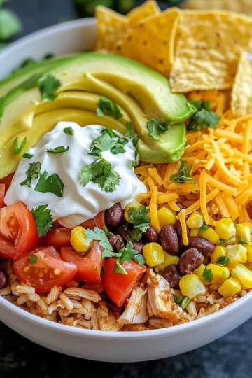- 1.5 lbs boneless, skinless chicken breasts - 1 cup brown rice, rinsed - 1 can (15 oz) black beans, drained and rinsed - 1 can (14.5 oz) diced tomatoes with green chilies - 1 cup corn (fresh or frozen) - 1 small onion, diced - 2 cloves garlic, minced - 2 teaspoons chili powder - 1 teaspoon cumin - 1 teaspoon smoked paprika - Salt and pepper to taste - 1 cup chicken broth - 1 lime, juiced - Fresh cilantro, chopped (for garnish) - Avocado slices (for topping) - Sour cream (for topping) - Shredded cheese (for topping) For the best flavor, I suggest using brands like: - Chicken: Perdue or Tyson are both reliable for quality chicken. - Canned Goods: Goya for black beans and diced tomatoes, as they have great taste and quality. - Rice: Uncle Ben’s brown rice cooks well and has a nice texture. - Spices: McCormick provides fresh spices that enhance flavor. If you need to make swaps, consider these options: - Rice: Quinoa works well instead of brown rice for a gluten-free option. - Beans: Use pinto beans if you prefer a different flavor. - Corn: Canned corn can replace fresh corn if needed. - Lime: Lemon juice can be a good substitute for lime if you don’t have it. Using these ingredients will give you a tasty and easy meal. You can mix and match based on your pantry items or personal taste. Enjoy crafting your delicious Slow Cooker Chicken Burrito Bowls! {{ingredient_image_1}} First, gather your ingredients. You need chicken, rice, beans, tomatoes, corn, onion, garlic, and spices. Start by placing 1.5 lbs of boneless, skinless chicken breasts at the bottom of your slow cooker. Next, in a bowl, mix 1 cup of rinsed brown rice, 1 can of drained black beans, 1 can of diced tomatoes with green chilies, and 1 cup of corn. Add 1 small diced onion, 2 minced cloves of garlic, 2 teaspoons of chili powder, 1 teaspoon of cumin, and 1 teaspoon of smoked paprika. Don't forget to season with salt and pepper. Stir well to combine. Now, spread the rice and bean mixture over the chicken in the slow cooker. Pour in 1 cup of chicken broth, making sure the rice and beans are covered with liquid. Cover the slow cooker and set it to cook on low for 6-8 hours or on high for 3-4 hours. Check that the chicken is fully cooked and tender before moving on to the next step. About 30 minutes before serving, use two forks to shred the chicken while it’s still in the cooker. Mix everything well to combine the flavors. Squeeze the juice of 1 lime into the mixture and stir again to enhance the taste. This simple step brings brightness to the dish. Enjoy your flavorful and easy slow cooker chicken burrito bowls! To cook rice well in a slow cooker, rinse it first. Rinsing removes extra starch. This helps the rice cook evenly. Use a ratio of 1 cup of rice to 2 cups of liquid. For our dish, use chicken broth for great taste. Mix the rice in with the other ingredients. It will absorb all the flavors as it cooks. You can adjust the spices to fit your taste. If you like heat, add more chili powder or even some diced jalapeños. For a smoky flavor, try more smoked paprika. Remember to taste as you go. This way, you can find the right mix for your palate. Adding a pinch of salt enhances all the flavors too. To get tender chicken, start with quality meat. Boneless, skinless chicken breasts work best. Place them at the bottom of the cooker. This way, they soak up the juices. Cook on low for 6-8 hours for the best results. If you’re short on time, the high setting works too but may not be as tender. Shredding the chicken halfway through cooking helps it mix well with the rice and beans. Pro Tips Use Fresh Ingredients: Fresh cilantro and ripe avocados will enhance the flavors and freshness of your burrito bowls, making them even more delicious. Adjust Spice Levels: If you prefer a spicier dish, consider adding jalapeños or increasing the amount of chili powder to suit your taste. Meal Prep Friendly: This recipe is perfect for meal prepping! Store individual portions in airtight containers for quick and easy lunches throughout the week. Customize Your Toppings: Feel free to get creative with toppings! Add diced tomatoes, sliced olives, or even a sprinkle of hot sauce for an extra kick. {{image_2}} You can easily make this dish vegetarian. Simply swap the chicken for extra beans or lentils. Use the same spices for flavor. Add more veggies like bell peppers and zucchini. This change keeps the dish hearty and satisfying. If you love heat, add diced jalapeños or serrano peppers. Stir them into the rice and bean mix. You can also use spicy diced tomatoes instead of regular ones. This will give your burrito bowl a nice kick. Adjust the spices to match your taste. For a Southwest twist, try adding black olives or diced avocado. You can also mix in some corn salsa for extra flavor. Top your bowl with fresh pico de gallo or a drizzle of chipotle sauce. These add-ins will enhance the vibrant flavors and textures. After enjoying your Slow Cooker Chicken Burrito Bowls, store any leftovers in an airtight container. Make sure to let the dish cool down first. This helps keep the flavors fresh and prevents sogginess. Keep the leftovers in the fridge for up to 3 days. To avoid mixing textures, store toppings like avocado and sour cream separately. When you're ready to enjoy your leftovers, reheat them in the microwave. Place the burrito bowl mixture in a microwave-safe dish. Cover it with a damp paper towel to keep the moisture in. Heat for 1-2 minutes, stirring halfway through. Check if it's hot enough before serving. You can also reheat it on the stove. Just warm it over low heat, stirring often. If you've made a big batch, you can freeze the burrito bowls for later. Portion the mixture into freezer-safe containers. Leave some space at the top, as the food will expand when frozen. They can stay good for up to 3 months. To thaw, move the container to the fridge overnight. Reheat it using the steps above, and enjoy a quick meal anytime! Yes, you can use frozen chicken. Just add an extra hour to the cooking time. You want it to be fully cooked and tender. It will still absorb all the great flavors from the spices and other ingredients. Make sure to check that the chicken reaches 165°F for safety. To make this recipe gluten-free, use gluten-free brown rice. Also, check that your chicken broth is gluten-free. Most canned beans and tomatoes are safe, but always read the labels. This way, you can enjoy the burrito bowl without any worries! Burrito bowls are great on their own but pairing them adds fun! You can serve tortilla chips on the side for crunch. A fresh salad with lime dressing works well too. Think about adding sliced jalapeños or a side of guacamole for some heat and flavor. Enjoy your meal! In this post, I covered the key ingredients for tasty burrito bowls, from brands to substitutions. You learned step-by-step cooking methods, tips for perfect rice, and ways to add spice. I also shared variations, including vegetarian options and storage tips. To sum up, you now have all the tools to create delicious burrito bowls your way. Enjoy your cooking and share your tasty results!