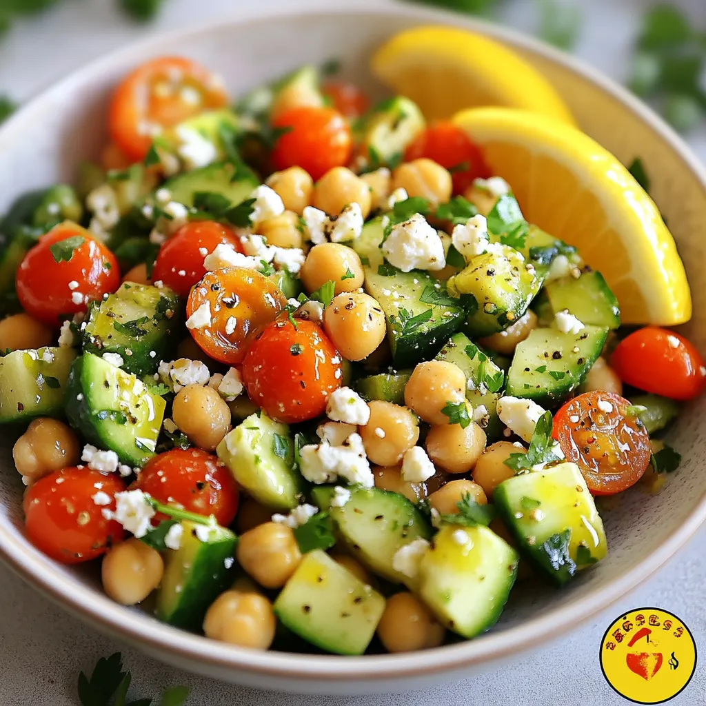 - 1 can (15 oz) chickpeas, drained and rinsed - 1 large avocado, diced - 1 cup cherry tomatoes, halved - 1 cucumber, diced - 1 small red onion, finely chopped - 1 cup feta cheese, crumbled - 2 tablespoons olive oil - 2 tablespoons lemon juice - Salt and pepper to taste - ¼ cup fresh parsley, chopped - Lemon wedges for serving To make this Chickpea Feta Avocado Salad, start with the main ingredients. Chickpeas bring protein and fiber. Avocado adds creaminess and healthy fats. Cherry tomatoes lend sweetness, while cucumber adds crunch. The red onion provides a slight bite, and feta cheese gives it a salty tang. For the dressing, combine olive oil and lemon juice. This mix brightens the salad. Add salt and pepper to taste. This simple dressing ties all the flavors together without overpowering them. Finally, consider garnishing with parsley for color and lemon wedges for a zesty kick. These touches make the salad look fresh and inviting. Enjoy making this easy, nutritious dish! {{ingredient_image_1}} - In a large mixing bowl, combine the chickpeas, diced avocado, halved cherry tomatoes, diced cucumber, and finely chopped onion. - Next, add the crumbled feta cheese and fresh parsley to the mixture. This salad is colorful and full of flavor. The chickpeas add protein, while the avocado gives it creaminess. When you mix it all together, you create a base that is both filling and refreshing. - In a small bowl, whisk together the olive oil, lemon juice, salt, and pepper. The dressing is simple yet bright. The olive oil adds richness, and the lemon juice brings a nice zing. This balance ties the flavors together perfectly. - Drizzle the dressing over the salad ingredients and toss gently. - Taste the salad and adjust the seasoning with more salt, pepper, or lemon juice as needed. After tossing, the salad should look vibrant and appetizing. If you like a bit more salt or acidity, don’t hesitate to tweak it. This ensures you enjoy every bite! - Serve the salad right away for the best taste. - You can chill it for 30 minutes if you prefer. - Garnish with extra parsley and feta for a fresh look. - Store leftovers in an airtight container in the fridge. - Keep the salad for up to two days to maintain freshness. - Avoid adding dressing to the entire salad to keep it crisp. - You can prepare the chopped veggies in advance. - Keep each ingredient separate until you are ready to serve. - Toss everything together just before eating for the best flavor. Pro Tips Perfect Avocado Selection: Choose avocados that are slightly soft to the touch but not overly mushy for the best texture in your salad. Chickpea Variations: For added flavor, try using roasted chickpeas instead of canned ones for a crunchy texture. Freshness Matters: Use fresh lemon juice instead of bottled for a brighter flavor profile in your dressing. Make Ahead: If preparing in advance, keep the avocado separate until serving to prevent browning and maintain freshness. {{image_2}} You can switch out chickpeas for other beans. Try black beans or kidney beans for a new taste. If you want a different cheese flavor, use goat cheese or mozzarella. Each swap adds its unique twist to your salad. Want to make it heartier? Add grilled chicken or shrimp for protein. You can also toss in more veggies like bell peppers or radishes for extra crunch. Adding nuts or seeds can give a nice texture too. Spice up your salad with herbs like basil or cilantro. A sprinkle of cumin can add warmth. You can also try different vinaigrettes, like balsamic or honey mustard. These small changes can take your salad to the next level. This salad packs about 250 calories per serving. Chickpeas are rich in protein and fiber. They help keep you full longer. Avocado provides healthy fats and vitamins. It is great for heart health. Feta cheese adds flavor and calcium. Together, these ingredients make a balanced meal. This salad is gluten-free and vegetarian. These traits make it a safe choice for many diets. However, chickpeas and feta can cause allergies. Always check for allergies before serving. If someone is allergic to dairy, you may want to replace feta with a plant-based option. A good portion size is about one cup. This works for most adults. If you serve kids, a half-cup is often enough. For larger groups, adjust by multiplying the recipe. Make sure to prepare extra if you have big eaters. Chickpea Feta Avocado Salad lasts about 3 days in the fridge. Store it in an airtight container. The avocado may brown over time, so eat it sooner if you can. To keep it fresh, you can add the avocado just before serving. This way, your salad remains bright and tasty. Yes, you can make this salad vegan! For a great substitute, use plant-based feta cheese. It provides a similar taste and texture. You can also try crumbled tofu or a nut-based cheese. These options keep the salad creamy and flavorful without dairy. This salad pairs well with many dishes. Try serving it with grilled chicken or shrimp for protein. You might also enjoy it with pita bread or on a bed of greens. For a light meal, serve it alongside soup or a veggie platter. This way, you create a full and satisfying meal. This blog post shared a simple and tasty recipe for Chickpea Feta Avocado Salad. You learned about the main ingredients, how to prepare them, and tips for serving and storing. We also explored variations to customize the salad to your taste. In closing, this salad is not only delicious but also nutritious. Enjoy making it and sharing it with others. Your healthy meal choice can bring joy to you and your friends.