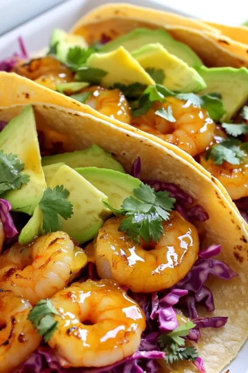 For these tasty tacos, you need fresh shrimp. Here's what you'll gather: - 1 lb large shrimp, peeled and deveined - 8 small corn tortillas The shrimp should be firm and pink. Look for shrimp that smell like the ocean. Corn tortillas are soft and tasty. They add a nice touch to the dish. The marinade gives the shrimp a sweet and garlicky flavor. Gather these items: - 3 tablespoons honey - 3 cloves garlic, minced - 2 tablespoons olive oil - 1 teaspoon smoked paprika - 1 teaspoon cumin - Salt and pepper to taste Mix honey and garlic for a sweet kick. Olive oil helps everything stick. Smoked paprika adds a hint of smokiness, while cumin gives warmth. Don't forget the salt and pepper to make it pop. Fresh toppings make the tacos bright and crunchy. Here’s what you'll need: - 1 cup red cabbage, shredded - 1 avocado, sliced - ¼ cup fresh cilantro, chopped - Lime wedges, for serving Shredded red cabbage adds crunch and color. Sliced avocado brings creaminess. Chopped cilantro gives a fresh taste. Serve lime wedges on the side for a zesty squeeze. To start, gather your ingredients. You need honey, garlic, olive oil, smoked paprika, cumin, salt, pepper, and shrimp. In a large bowl, mix the honey, minced garlic, olive oil, smoked paprika, cumin, salt, and pepper. Stir well until all the flavors blend together. Next, add the shrimp to the bowl. Toss the shrimp in the marinade until they are fully coated. This step is key. You want the shrimp to soak up all that delicious flavor. Set the bowl aside for a moment while you prepare to bake. Now, preheat your oven to 400°F (200°C). This temperature is perfect for cooking shrimp quickly while keeping them tender. Line a sheet pan with parchment paper for easy cleanup. Spread the marinated shrimp in a single layer on the sheet pan. Make sure they have space between them. This helps them cook evenly. Bake the shrimp for 8 to 10 minutes. Keep an eye on them. They are ready when they turn pink and opaque. Once done, take them out of the oven and let them cool for a few minutes. This helps them firm up a bit, making them easier to handle. While the shrimp cool, warm your corn tortillas. You can do this in a skillet over medium heat for about 30 seconds on each side. Warm tortillas are soft and easy to fold. Now it’s time to build your tacos. Take a tortilla and place a few shrimp in the center. Top it with shredded red cabbage, sliced avocado, and chopped cilantro for that fresh touch. Don’t forget the lime wedges! Serve them on the side for a zesty finish. Squeeze lime over the tacos just before eating for extra flavor. Enjoy your Savory Sheet Pan Honey Garlic Shrimp Tacos! To cook shrimp just right, look for a few signs. First, the shrimp should turn pink and opaque. This means they are ready to eat. Overcooking makes shrimp tough and chewy. Keep an eye on the time. Bake for 8 to 10 minutes at 400°F. If you want extra flavor, marinate the shrimp longer, up to 30 minutes. This helps the honey and garlic soak in. Warming tortillas is easy and makes a big difference. Use a skillet over medium heat. Cook each tortilla for about 30 seconds on each side. This warms them up and makes them soft. You can also wrap a stack of tortillas in a damp paper towel. Microwave them for about 30 seconds. Both methods make the tortillas pliable, perfect for filling. Tacos are not just about the shrimp. Add fun toppings to make them special. Shredded red cabbage gives a nice crunch. Sliced avocado adds creaminess. Chopped cilantro brings fresh flavor. Squeeze lime on top for a zesty kick. You can also try adding diced tomatoes or jalapeños for more spice. Make your tacos your own! {{image_2}} If you want to switch up your tacos, try different proteins. Chicken works well with the same honey garlic marinade. Just use about 1 lb of boneless chicken breast or thighs. Cook them the same way as the shrimp. You can also use firm tofu for a vegetarian option. It absorbs flavors nicely and adds great texture. For a vegetarian twist, load your tacos with roasted veggies. Bell peppers, zucchini, and sweet potatoes are great choices. Cut them into small pieces and toss them in the same marinade. Bake them on the sheet pan until they are tender. You can also use black beans or chickpeas for added protein. They pair well with the crunchy cabbage and creamy avocado. Feel free to play with flavors! Swap honey for maple syrup for a different sweetness. Add lime juice to the marinade for a zesty kick. You can also use spicy seasonings like cayenne pepper or chili powder if you like heat. Experiment with fresh herbs too. Try adding basil or mint for a fresh taste. Each twist makes the tacos unique and fun! Store leftover shrimp in an airtight container. This keeps them fresh longer. Place the shrimp in the fridge. They will last about 2-3 days. If you want to keep them longer, freeze them. Use a freezer bag to avoid freezer burn. Make sure to remove as much air as possible. Frozen shrimp can last up to 3 months. To reheat shrimp, use a skillet. Heat it over medium heat. Add a bit of oil to the pan. Then, add the shrimp. Cook them until they are warm, about 3-4 minutes. You can also use the microwave. Place shrimp in a bowl, cover, and heat for 30 seconds. Be careful not to overcook them. For tacos, warm them on a skillet for a bit. This keeps them soft and tasty. For fresh ingredients, store them properly. Keep red cabbage in the fridge in a bag. This helps it stay crunchy. Store avocado at room temperature until ripe. Once ripe, place it in the fridge. Use fresh cilantro within a week for the best flavor. Keep it in a damp paper towel and put it in a bag. This keeps it fresh and full of taste. Yes, you can prep these tacos ahead. Mix the marinade and coat the shrimp. Store them in the fridge for up to 24 hours. When you are ready, bake the shrimp as usual. This keeps the flavors fresh and saves time. If you lack shrimp, try chicken or fish. Use about the same weight and cut them into smaller pieces. For a vegetarian option, consider mushrooms or firm tofu. These will soak up the marinade well and provide a tasty meal. Yes, you can use corn tortillas, which are naturally gluten-free. They work great for these tacos. Check labels to ensure they are made in a gluten-free facility. This way, you can enjoy tasty tacos without worry. In this post, I covered how to make delicious shrimp tacos. I shared key ingredients, spices, and fresh toppings. You learned step-by-step how to prepare, bake, and assemble your tacos. I also included tips for perfect shrimp and warming tortillas. We explored fun variations and storage tips for any leftovers. Shrimp tacos can be a hit for any meal. With these tips, you will impress your guests! Enjoy making and sharing these tasty tacos!