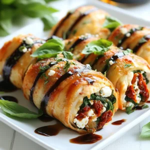 To make Feta Spinach Sun-Dried Tomato Chicken Roll-Ups, you'll need the following ingredients: - 2 large chicken breasts, flattened - 1 cup fresh spinach, chopped - ½ cup feta cheese, crumbled - ½ cup sun-dried tomatoes, chopped (in oil, drained) - ¼ cup cream cheese, softened - 2 cloves garlic, minced - 1 teaspoon dried oregano - Salt and pepper to taste - Olive oil for brushing Each ingredient plays a key role in the dish. Chicken breasts are the base, providing protein. Fresh spinach adds a bright color and nutrients. Feta cheese brings a creamy texture and tangy flavor. Sun-dried tomatoes offer sweetness and depth. Cream cheese helps bind everything together. Garlic gives a strong, savory taste, while dried oregano adds a hint of earthiness. Finally, salt and pepper enhance all the flavors. Olive oil helps the chicken brown nicely. With these ingredients, you can create a meal that is as tasty as it is beautiful. Remember, choosing fresh and high-quality ingredients makes a big difference. Enjoy the process of preparing this delightful dish! {{ingredient_image_1}} - Mixing Ingredients: Start by taking a large mixing bowl. Add the chopped spinach, crumbled feta cheese, sun-dried tomatoes, cream cheese, minced garlic, oregano, salt, and pepper. Mix well with a fork until everything blends together. - Ensuring Even Consistency: Make sure the mixture is smooth. You want every bite to have all the flavors. If some lumps remain, press them down with the back of the fork. - Flattening Chicken Breasts: Take your chicken breasts and place them between two sheets of plastic wrap. Use a meat mallet to gently pound them until they are even. This step helps cook the chicken evenly. - Preheating the Oven: Set your oven to 375°F (190°C). Preheating is key for proper cooking. - Spoon Filling onto Chicken Breasts: Lay the flattened chicken breast flat on your cutting board. Spoon about 2-3 tablespoons of filling onto one side. Be careful not to overfill, or it will spill out. - Techniques for Rolling: Start rolling from the filled edge. Roll it tightly away from you. Tuck the filling in as you go. Use toothpicks to secure the ends of each roll. - Placement in Baking Dish: Place the roll-ups seam-side down in a greased baking dish. This helps keep them from opening up during baking. - Olive Oil Application: Brush the tops of the roll-ups with olive oil. This adds flavor and helps them brown nicely. - Check Internal Temperature: Bake for 25-30 minutes. Use a meat thermometer to check. The chicken should reach an internal temperature of 165°F (75°C). - Slicing and Presentation: After baking, let the roll-ups cool for a few minutes. Remove the toothpicks. Slice into pinwheels for a fun presentation. Serve them on a platter for a lovely meal. - Avoiding Overfilling: When you fill the chicken, use just enough mixture. About 2-3 tablespoons of filling works well. Too much filling can make it hard to roll and may leak out during cooking. Keep it simple for the best results. - Proper Cooking Techniques: Preheat your oven to 375°F (190°C). This helps the chicken cook evenly. Bake the roll-ups seam-side down to keep the filling inside. Always check that the chicken reaches 165°F (75°C) for safe eating. - Customizing with Additional Herbs: Feel free to add herbs like thyme or basil. These spices can give a fresh taste. Experiment with small amounts so you don’t overpower the dish. - Using Different Cheeses: If you want a twist, try goat cheese or mozzarella. Each cheese brings its own flavor. Mix and match to find your favorite combo. - Plating and Garnishing Ideas: Use a large platter to display your roll-ups. Drizzle balsamic glaze on top for a nice touch. Add fresh basil leaves for color. For crunch, sprinkle toasted pine nuts around the dish. This makes your meal look as good as it tastes! Pro Tips Use Fresh Ingredients: For the best flavor, use fresh spinach and high-quality feta cheese. Fresh ingredients enhance the overall taste of the dish. Don't Overfill: When adding the filling to the chicken, be cautious not to overload it. Overfilling can cause the filling to spill out during cooking. Secure Properly: Make sure to secure the ends of the roll-ups with toothpicks or kitchen twine to prevent the filling from leaking out while baking. Let Rest Before Slicing: Allow the chicken roll-ups to rest for a few minutes after baking. This helps the juices redistribute, keeping the chicken moist when sliced. {{image_2}} You can change the filling to suit your taste. Try different cheese options. Goat cheese adds a tangy bite. Mozzarella gives a milder flavor. You can mix and match these cheeses. Adding other vegetables can enhance the flavor. Consider using bell peppers or mushrooms. Zucchini can add moisture. Just remember to chop them small. This ensures even cooking and easy rolling. You can choose how to cook your roll-ups. Grilling adds a nice smoky taste. It also gives a crispy outside. Just preheat your grill and cook for about 15 minutes. Ensure the chicken reaches 165°F (75°C). Baking is easy and less hands-on. Follow the oven instructions in the recipe. You’ll get juicy chicken with a golden crust. If you have an air fryer, use it! It cooks quickly and crisps the chicken well. Set it to 375°F (190°C) and cook for about 20 minutes. These roll-ups work great as an appetizer. Slice them into pinwheels for easy eating. Drizzle with balsamic glaze for a tasty touch. As a main course, serve them whole. Pair with a fresh salad or roasted veggies. This makes a balanced meal. You can also add a side of pasta or rice for more filling. - Refrigeration Tips: Allow the chicken roll-ups to cool to room temperature. Place them in an airtight container. Store in the fridge for up to three days. This keeps them fresh and safe to eat. - Freezing Guidelines: If you want to freeze leftovers, wrap each roll-up tightly in plastic wrap. Then, place them in a freezer-safe bag. They can last up to three months in the freezer. When ready to eat, thaw them in the fridge overnight. - Best Methods for Reheating: For the best taste, reheat the roll-ups in the oven. Preheat your oven to 350°F (175°C). Place the roll-ups on a baking sheet. Cover them with foil to keep them moist, and heat for about 15-20 minutes. You can also use a microwave. Heat on medium power for 1-2 minutes. Check that they are warm throughout before serving. Yes, you can prepare these roll-ups a day in advance. After rolling them, cover them and store them in the fridge. This makes dinner easier. Just remember to bake them right before serving. If you don't have sun-dried tomatoes, you can use roasted red peppers. They add a nice flavor and color. You can also use fresh tomatoes, but drain them well to keep the filling from getting too wet. To keep chicken tender, flatten it evenly. This helps it cook well. Use a meat mallet or rolling pin gently. Also, don't overcook the chicken. Use a food thermometer; it should reach 165°F (75°C). Yes, you can use frozen spinach. Just thaw it and squeeze out excess water. This prevents a soggy filling. Frozen spinach is great when fresh is not available. This recipe offers a tasty way to make chicken roll-ups. We covered ingredients, step-by-step instructions, and helpful tips. You can customize the filling, choose cooking methods, and even explore variations. These roll-ups can impress at any meal. Feel free to experiment with flavors and add your twist. With simple storage and reheating tips, leftovers can stay delicious. Happy cooking!