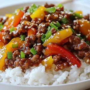 - 1 lb (450g) ground beef - 3 tablespoons honey - 3 tablespoons soy sauce (or tamari for gluten-free) - 4 cloves garlic, minced - 1 tablespoon fresh ginger, minced - 1 teaspoon sesame oil - ½ teaspoon crushed red pepper flakes (adjust to taste) The main star of this dish is the ground beef. It cooks fast and soaks up flavor. Honey and soy sauce bring a sweet and salty taste. The garlic and ginger add depth. Red pepper flakes give a hint of heat. Just adjust them to your liking. - 1 cup bell peppers, diced (mix of colors for vibrancy) - ½ cup green onions, sliced - Sesame seeds for garnish Colorful bell peppers make this dish pop. They add crunch and sweetness. Green onions bring a fresh taste. Sesame seeds add a nice touch for garnish. They give that extra crunch and flavor. - Cooked rice - Noodles options Serve this dish over cooked rice or noodles. Both options complement the flavors well. Rice soaks up the sauce, while noodles add chewiness. Try both to see which one you like best! {{ingredient_image_1}} 1. Start by heating sesame oil in a large skillet over medium heat. Wait until it shimmers. This means it is hot enough to cook. 2. Add minced garlic and ginger to the skillet. Sauté for about 30 seconds. You want to smell that wonderful aroma. 1. Increase the heat to medium-high. Add the ground beef to the skillet. Break it apart with a spatula. Cook it until browned, about 5-7 minutes. 2. If there is excess grease, drain it. This keeps the dish from being too oily. 1. Once the beef is browned, stir in honey and soy sauce. Also, add crushed red pepper flakes for some heat. Mix well to coat the beef evenly. 2. Now, add diced bell peppers to the skillet. Cook for an additional 3-4 minutes. You want them tender but still crisp. 3. Remove from heat and stir in sliced green onions. Taste and adjust seasoning if you need to. 4. Serve the honey garlic ground beef over cooked rice or noodles. Garnish with sesame seeds for an extra crunch. To get the best taste from your honey garlic ground beef, adjust the spice levels. If you like heat, add more crushed red pepper flakes. If you prefer mild, reduce the amount. The key is to taste as you go. Balancing sweetness and saltiness is also important. The honey adds sweetness, while soy sauce brings saltiness. Make sure both flavors shine through. You can even try adding a pinch of salt or a dash of vinegar for extra depth. Browning ground beef properly is vital for flavor. Heat your skillet well before adding the beef. This helps to create a nice brown crust. Use a spatula to break apart the beef as it cooks. Drain any excess grease to keep your dish from becoming too oily. When adding bell peppers, cook them just enough to stay crunchy. This adds texture to your meal and makes it more enjoyable. If you want to switch things up, there are easy swaps. For honey, you can use maple syrup or agave nectar. Both offer sweetness without changing the flavor much. For soy sauce, tamari works well if you need it gluten-free. You can also use coconut aminos for a different taste. If ground beef isn't your thing, try turkey or chicken. Each option will give you a unique taste while keeping the dish delicious. Pro Tips Use Fresh Ingredients: Fresh garlic and ginger elevate the flavor of the dish significantly. Always opt for fresh over pre-minced for the best results. Adjust Spice Level: The crushed red pepper flakes can be adjusted to your personal preference. Start with a small amount and add more if you like it spicier. Mix Colors: Use a variety of bell pepper colors not just for visual appeal but also to add different flavor notes to your dish. Garnish for Texture: Don't skip the sesame seeds! They add a delightful crunch and nutty flavor that enhances the overall dish. {{image_2}} You can make a tasty bowl with honey garlic ground beef. Start with quinoa or cauliflower rice as your base. Quinoa gives a nutty flavor, while cauliflower rice is light and low-carb. Both options work well with the sweet and savory beef. Just add your beef mix over the top and enjoy! Want a fresh twist? Try honey garlic lettuce wraps! Use large lettuce leaves as your wrap. This option is low-carb and perfect for a light meal. Add the honey garlic ground beef right into the leaf, fold it up, and take a bite. It’s fun and easy to eat! Make your dish even better by adding more veggies. You can toss in carrots, snap peas, or broccoli. These colorful veggies not only add flavor but also boost nutrition. Just chop them small and add them in while cooking the beef. They will cook quickly and stay crisp! You can store honey garlic ground beef in the fridge for up to three days. Make sure to place it in an airtight container. This keeps the dish safe from bacteria and helps keep it fresh. To freeze honey garlic ground beef, let it cool completely first. Then, divide it into smaller portions. Use freezer-safe bags or containers to store it. Press out air to prevent freezer burn. It can last up to three months in the freezer. Label the bags with the date for easy tracking. Reheat honey garlic ground beef on the stove for best results. Use low heat to warm it gently. Add a splash of water or broth to keep it moist. Stir often to ensure even heating. You can also use the microwave. Heat in short bursts, stirring in between. This method helps keep the flavor intact and avoids overcooking. You can enjoy honey garlic ground beef with several tasty sides. Here are some great options: - Steamed rice: White or brown rice pairs well and absorbs the sauce. - Noodles: Try egg noodles or rice noodles for a fun twist. - Stir-fried veggies: Add broccoli or snap peas for color and crunch. - Salad: A fresh green salad adds a nice balance to the meal. - Egg rolls: These crispy treats make a fun side dish. Yes, you can easily make this dish gluten-free. Here are some tips: - Soy sauce: Use tamari instead of regular soy sauce. Tamari is gluten-free. - Check honey: Make sure your honey does not contain added ingredients. - Optional thickener: If you want a thicker sauce, use cornstarch mixed with water. You can control the heat level to match your taste. Here’s how: - Red pepper flakes: Start with less than half a teaspoon. Taste and add more if needed. - Fresh peppers: Use mild bell peppers for less heat or add jalapeños for more spice. - Serve with a side: Offer sour cream or yogurt to cool down the heat if needed. This dish combines tasty ground beef with sweet honey and soy sauce. You can enjoy it with vibrant bell peppers and fresh herbs. I provided easy steps for cooking and tips for the best flavor. You can even swap ingredients to fit your needs. Whether you serve it over rice or in lettuce wraps, this dish is versatile. Remember to store any leftovers properly for future meals. Now, you have all you need to make a delicious honey garlic ground beef meal!