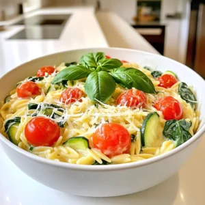 To make One Pan Creamy Orzo, gather these main ingredients: - 1 cup orzo pasta - 3 cups vegetable broth - 1 cup heavy cream - 1 cup cherry tomatoes, halved - 1 zucchini, diced - 1 cup spinach, roughly chopped - 1 small onion, diced - 2 cloves garlic, minced - 1 teaspoon dried oregano - 1 teaspoon dried basil - Salt and pepper to taste - ½ cup grated Parmesan cheese - Fresh basil leaves, for garnish These ingredients blend well to create a comforting dish. Want to make your orzo even better? Here are some optional ingredients: - Red pepper flakes for heat - Lemon zest for brightness - Mushrooms for earthiness - Peas for sweetness - Artichoke hearts for a unique twist These additions can enhance flavor and make your dish special. Need to swap some ingredients? Here are a few ideas: - Use almond milk instead of heavy cream for a lighter version. - Swap orzo for quinoa or rice for a gluten-free meal. - Use vegetable broth to make it vegan. - Replace Parmesan with nutritional yeast for a dairy-free option. These substitutions can help you enjoy this dish no matter your dietary needs. Start by gathering all your ingredients. You will need orzo pasta, vegetable broth, heavy cream, cherry tomatoes, zucchini, spinach, onion, garlic, dried oregano, dried basil, salt, pepper, and Parmesan cheese. This makes your cooking smooth and quick. Dice the onion, garlic, and zucchini into small pieces. Halve the cherry tomatoes. Roughly chop the spinach. Heat a large skillet over medium heat. Add a drizzle of olive oil. Once it is hot, add the diced onion. Sauté for about 3-4 minutes, until it turns translucent. Next, add the minced garlic and cook for 1 more minute. This will make your kitchen smell amazing! Stir in the cherry tomatoes and zucchini. Cook them for about 5 minutes until the tomatoes soften. Now, add the orzo pasta to the skillet. Stir well to mix everything. Pour in the vegetable broth and bring it to a simmer. Cover the skillet and reduce the heat to low. Cook for about 10 minutes, stirring occasionally. The orzo should be al dente when done. Once cooked, gently stir in the heavy cream, oregano, basil, salt, and pepper. Let it simmer for 3 more minutes until creamy. Fold in the chopped spinach and grated Parmesan cheese. Mix until the spinach wilts and everything blends well. Taste the dish and adjust the seasoning if needed. Remove the skillet from heat and let it sit for a few minutes. This helps the flavors settle. Serve the creamy orzo in shallow bowls. Garnish with fresh basil leaves and a sprinkle of Parmesan cheese for a lovely finish. Enjoy your delicious meal! To get that rich, creamy feel in your orzo, follow these tips: - Use heavy cream. It adds a smooth texture that makes a big difference. - Stir gently after adding cream. This helps keep everything mixed without breaking it apart. - Let it sit before serving. This helps the orzo absorb flavors and become creamy. Here are some common pitfalls to watch out for: - Not stirring enough. This can cause the orzo to stick and clump. - Adding too much broth at once. Use the right amount to avoid watery orzo. - Overcooking the orzo. Check it often; you want it al dente, not mushy. You can boost the flavor with these easy ideas: - Add fresh herbs like parsley or cilantro for a fresh taste. - Squeeze some lemon juice for brightness and acidity. - Toss in some red pepper flakes for a spicy kick. These tips will help you create a creamy, flavorful orzo that everyone will love. Enjoy experimenting! {{image_2}} You can easily make One Pan Creamy Orzo vegetarian. Just skip the heavy cream and use a plant-based cream. Swap the Parmesan cheese for a vegan cheese option. You can also add more veggies, like bell peppers or mushrooms. These changes keep the dish rich and tasty. If you want more protein in your meal, add grilled chicken, shrimp, or sausage. Cook the protein separately and mix it in with the orzo at the end. This makes a filling dish that satisfies everyone at the table. You can also use canned chickpeas for a plant-based protein boost. Using seasonal ingredients can elevate your orzo. In spring, add asparagus or peas. In summer, fresh corn or bell peppers work great. In fall, try butternut squash or kale. Using what’s fresh not only enhances flavor but also keeps your dish vibrant and healthy. Store leftover One Pan Creamy Orzo in an airtight container. Let it cool first. Place it in the fridge for up to three days. If you want to keep it longer, consider freezing. When you reheat, add a splash of vegetable broth or cream. This will help keep the orzo creamy. Warm it slowly over low heat in a pan. Stir often to avoid sticking. To freeze, let the dish cool completely. Then, spoon it into freezer-safe bags or containers. Squeeze out extra air to prevent freezer burn. It can last up to three months in the freezer. When ready, thaw it overnight in the fridge before reheating. One Pan Creamy Orzo lasts about 3 to 5 days in the fridge. Store it in an airtight container. Make sure it cools down first. This helps keep it fresh and safe to eat. Yes, you can make One Pan Creamy Orzo in advance. Cook it fully, then store it in the fridge. This dish is great for meal prep. Just reheat it when you are ready to eat. You can serve One Pan Creamy Orzo with many sides. Try a fresh salad for crunch. Garlic bread pairs well, too. Roasted veggies add color and flavor. You can also add grilled chicken or shrimp for protein. These options make the meal more filling and fun! One Pan Creamy Orzo is easy to make and full of flavor. We covered the key ingredients, simple steps, and tips to get the best texture. You can adapt the dish to fit your dietary needs or try new variations. Store leftovers properly to enjoy later, and reheating is simple. Remember, this recipe can fit any meal. So grab your pan and start cooking for a creamy delight tonight!