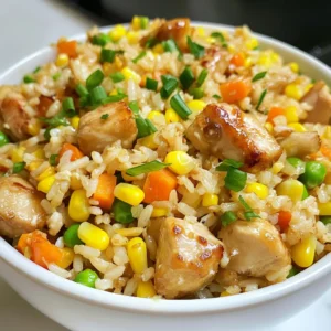 - 1 lb boneless chicken breast, cubed - 2 cups cooked jasmine rice (preferably cold) - 3 tablespoons honey - 4 tablespoons soy sauce - 3 cloves garlic, minced - 1 cup mixed vegetables (peas, carrots, corn) - 2 green onions, sliced - 2 eggs, beaten - 2 tablespoons sesame oil - Salt and pepper to taste The main ingredients in this dish bring together simple yet flavorful elements. The chicken serves as the protein, giving the meal a hearty base. I always prefer using boneless chicken breast, as it cooks quickly and stays tender. The jasmine rice is key; its fragrance adds depth to the dish. Using cold rice is important. It helps the grains stay separate and not clump together. Honey and soy sauce create a rich, sweet, and savory glaze that coats the chicken and rice beautifully. Together, they balance the dish perfectly. For additional ingredients, garlic adds a punch of flavor. The mixed vegetables not only add color but also boost the nutrition. I like to use frozen peas, carrots, and corn because they are easy and always ready to go. In terms of seasoning, green onions add a fresh crunch. Eggs bring richness and texture. Sesame oil rounds out the flavors with its nutty aroma. Finally, don’t forget salt and pepper to enhance all the tastes. With these ingredients, you can create a tasty and satisfying meal that is quick to prepare, making it perfect for busy weeknights. {{ingredient_image_1}} Start by cutting your chicken breast into cubes. In a bowl, mix the chicken with soy sauce, honey, and minced garlic. Make sure all the chicken pieces are well-coated. Let it marinate for at least 15 minutes. This step adds flavor and keeps the chicken juicy. Heat a large skillet over medium-high heat. Add one tablespoon of sesame oil. Once hot, add the marinated chicken to the skillet. Sauté the chicken until it turns golden brown and is fully cooked, about 5-7 minutes. Remove the chicken from the skillet and set it aside. This process seals in the flavors and gives the chicken a nice texture. In the same skillet, add another tablespoon of sesame oil. Toss in your mixed vegetables. Stir-fry them for about 2-3 minutes until they start to soften. This keeps the veggies colorful and crisp. Push the vegetables to one side of the skillet. Pour the beaten eggs onto the empty side. Scramble the eggs until cooked, then mix them with the vegetables. This adds richness to the dish. Now, add the cold cooked jasmine rice to the skillet. Stir everything together well. Drizzle in the remaining soy sauce and toss the mixture until the rice is evenly coated. This step ensures every grain of rice tastes delicious. Return the cooked chicken to the skillet. Mix everything well, cooking for an additional 2-3 minutes until it’s all heated through. Season your fried rice with salt and pepper to taste. Toss in the sliced green onions right before serving. This brightens up the dish and adds a fresh crunch. Serve the fried rice in a large bowl, and consider garnishing it with extra green onions and a drizzle of honey for a nice finish. Enjoy your easy weeknight meal! Using cold jasmine rice is key. Cold rice helps keep the grains separate. It prevents clumping and gives a nice texture. Freshly cooked rice can become mushy. For best results, cook your rice a day before. Let it cool and store it in the fridge. This method makes your fried rice more enjoyable. Marinating the chicken is important. Mix cubed chicken with soy sauce, honey, and garlic. Let it sit for at least 15 minutes. This gives the chicken great flavor. Use high heat when cooking the chicken. Sauté it until it turns golden brown. This step adds a nice crunch and keeps the meat juicy. You can boost the taste with extra seasonings. Try adding sesame seeds or a splash of rice vinegar. You might also use chili flakes for some heat. Adding these small touches makes a big difference. They can create a dish that is uniquely yours. Don’t forget to taste as you cook! Adjust flavors to fit your liking. Pro Tips Marinate for Maximum Flavor: Allowing the chicken to marinate for at least 15 minutes enhances the flavor significantly, making each bite more delicious. Use Cold Rice: Using cold, day-old jasmine rice prevents the grains from becoming mushy and helps achieve the perfect fried rice texture. High Heat is Key: Stir-frying on high heat ensures that the chicken and vegetables cook quickly, retaining their texture and flavor. Garnish for Visual Appeal: Garnish your dish with extra green onions and a drizzle of honey to make it visually appealing and appetizing. {{image_2}} You can switch the chicken for shrimp or tofu. Shrimp cooks quickly and adds a nice taste. Just sauté it until it turns pink. For tofu, use firm or extra-firm. Cut it into cubes and fry until golden. Both options give your dish a new twist. You can also try a mix of proteins for extra fun. Feel free to use seasonal or frozen vegetables. Fresh veggies give great flavor, while frozen ones are quick and easy. Try bell peppers, broccoli, or snap peas. Toss in whatever you have on hand. This makes your fried rice colorful and full of nutrients. Using a mix keeps it exciting every time you cook. To add extra zing, try spices or sauces. A dash of chili flakes adds heat. You can also use oyster sauce or hoisin sauce for depth. Want a bit of tang? A splash of rice vinegar or lime juice works great. Experiment and find what you love. Making it your own is the best part of cooking! To store leftovers, let the fried rice cool first. Place it in an airtight container. This will keep it fresh in the fridge. You can store it for up to three days. Make sure to label the container with the date. When you want to eat it again, check for any signs of spoilage. If you want to keep it longer, freezing is a great choice. Use a freezer-safe container or a heavy-duty freezer bag. Remove as much air as you can before sealing. Fried rice can last in the freezer for up to three months. When you are ready to eat, thaw it overnight in the fridge before reheating. The best way to reheat fried rice is in a skillet. Heat a bit of oil in the pan over medium heat. Add the rice and stir it often. This helps to heat it evenly. You can add a splash of water to create steam. This method keeps the rice moist and tasty. You can also use a microwave, but stir it halfway through for even heating. Yes, you can use leftover rice. Day-old rice works best for fried rice. It is drier and less sticky, which makes it easier to fry. Freshly cooked rice may clump together. Using leftover rice helps create a better texture. If you need a substitute for honey, try maple syrup or agave nectar. Both add sweetness and flavor. You can also use brown sugar mixed with a little water. This will give a similar taste and texture. Yes, this dish is great for kids. To make it more appealing, cut the chicken into smaller pieces. You can also let them help with mixing ingredients. Adding their favorite veggies can make it fun. Sweet flavors like honey will keep them interested. This blog post showed you how to make tasty chicken fried rice. We covered ingredients like chicken, jasmine rice, and a mix of veggies. You learned the step-by-step process, from marinating the chicken to serving the dish. I shared tips for perfecting your fried rice and variations to try. Remember, use day-old rice for best results. Store leftovers properly, and feel free to make it kid-friendly. Now, it's time for you to cook and enjoy this simple, flavorful meal!