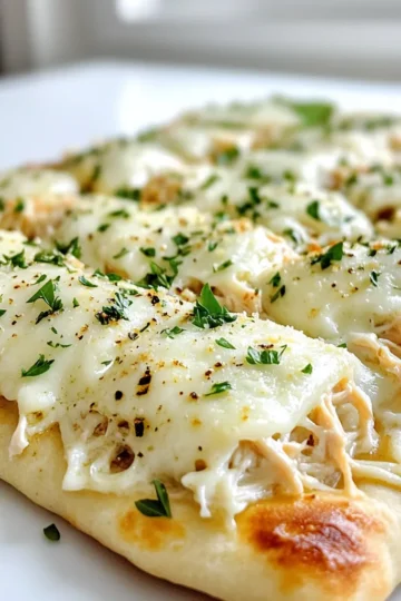 To make Chicken Alfredo Flatbread, gather these items: - 2 large flatbreads or naan - 1 cup cooked chicken breast, shredded - 1 cup Alfredo sauce - 1 cup shredded mozzarella cheese - ½ cup grated Parmesan cheese - ½ teaspoon garlic powder - ½ teaspoon Italian seasoning - Salt and pepper to taste - Fresh parsley, chopped (for garnish) You can swap flatbreads for pita or tortillas. They will still taste great. For the chicken, use rotisserie chicken for quick prep. If you want less fat, use low-fat Alfredo sauce. You can also use vegan cheese if you're avoiding dairy. For seasoning, fresh garlic can replace garlic powder. To make this dish, you need a few tools: - Baking sheet - Parchment paper - Mixing bowl - Spoon for mixing - Knife for slicing - Oven for baking These tools help you create a tasty Chicken Alfredo Flatbread with ease. Start by preheating your oven to 400°F (200°C). This helps the flatbreads get crispy. Line a baking sheet with parchment paper. This makes cleanup easy later on. Place the flatbreads or naan on the sheet. Make sure they are spread out well. In a medium bowl, combine the shredded chicken and Alfredo sauce. Add garlic powder, Italian seasoning, salt, and pepper. Mix this well until the chicken is coated nicely. This step is key for flavor. The sauce makes the chicken creamy and rich. Now, spread the chicken mixture evenly over each flatbread. Don’t be shy; use it all! Next, sprinkle the shredded mozzarella and grated Parmesan on top. This will create a cheesy crust. Bake your flatbreads in the oven for about 12-15 minutes. Look for the cheese to melt and bubble. You want the edges golden brown. Once done, take them out and let them cool for a minute. Slice and serve! Garnish with chopped parsley for a fresh touch. To get that gooey, melty cheese, use fresh mozzarella. Fresh cheese melts better than old cheese. Mix mozzarella with Parmesan for extra flavor. Use the right amount; too much can make it greasy. Bake until it bubbles and turns golden brown. This takes about 12 to 15 minutes at 400°F. Soggy flatbread can ruin your meal. To avoid this, bake your flatbread first for 3-5 minutes. This helps it stay crispy. Spread your chicken mixture on hot flatbreads. Use less sauce or drain excess liquid from the chicken. This keeps your flatbread crunchy and delicious. Chicken Alfredo Flatbread pairs well with many sides. Try a fresh salad for a light touch. Garlic bread is another tasty choice. You can also serve it with marinara sauce for dipping. A nice glass of white wine matches well, too. Enjoy your meal with family and friends! {{image_2}} To make a vegetarian version, skip the chicken. Use cooked mushrooms or spinach instead. You can also add bell peppers or artichokes. Just mix these veggies with the Alfredo sauce. This will keep the creamy taste while adding fresh flavors. Want some heat? Add red pepper flakes to the Alfredo sauce. You can also use spicy chicken. Mix in some jalapeños or sriracha for a real kick. This adds a nice contrast to the creamy sauce and makes the dish exciting. You can switch the Alfredo sauce for pesto or marinara. This gives a fresh twist to the flatbread. Try a garlic or cheese sauce for a rich flavor. Each sauce brings its own unique taste, keeping your meals fun and varied. To keep your Chicken Alfredo Flatbread fresh, store it in an airtight container. It can last in the fridge for about 3 to 4 days. Make sure it cools down before you seal it. This helps prevent sogginess and keeps the flavors intact. If you want to save some for later, freezing is a great option. Wrap each flatbread tightly in plastic wrap, then place them in a freezer bag. This keeps out air and freezer burn. You can freeze them for up to 2 months. When you’re ready to eat, just thaw in the fridge overnight. Reheating is simple! Preheat your oven to 350°F (175°C). Place the flatbread on a baking sheet. Heat for about 10 to 15 minutes or until warm. You can also use a microwave, but this may make the flatbread soggy. For the best taste, I recommend the oven method. Enjoy every bite! Yes, you can use store-bought Alfredo sauce. It saves time and still tastes great. Look for a brand with simple ingredients. This makes it easy to enjoy Chicken Alfredo Flatbread without stress. If you want more flavor, try adding garlic or herbs to the sauce. You can add many tasty items to boost flavor. Here are some ideas: - Spinach: Fresh or cooked spinach adds color and nutrition. - Mushrooms: Sautéed mushrooms give an earthy taste. - Sun-dried tomatoes: These offer a sweet and tangy kick. - Buffalo sauce: For a spicy twist, drizzle some buffalo sauce on top. - Extra herbs: Fresh basil or oregano can brighten the dish. Feel free to mix and match these to suit your taste! Chicken Alfredo Flatbread lasts for about 3-4 days in the fridge. Store it in an airtight container to keep it fresh. If you want it to last longer, you can freeze it. Just wrap the flatbreads well in plastic wrap and foil. They can stay good for up to 2 months in the freezer. You learned how to make Chicken Alfredo Flatbread from start to finish. We covered the right ingredients, step-by-step methods, and handy tips. You can experiment with fun variations and store any extras well. Remember, cooking is all about trying new things and having fun. Enjoy your dish, share it with friends, and get creative. Trust me; you’ll love every bite!