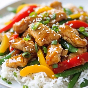 - Chicken and Vegetables - 1 lb chicken breast, sliced into thin strips - 1 cup bell peppers, sliced (red and yellow for color) - 1 cup snap peas - Sauces and Seasonings - 2 tablespoons honey - 2 tablespoons soy sauce - 1 tablespoon sesame oil - 1 tablespoon ginger, minced - 2 cloves garlic, minced - Garnishing Elements - 2 tablespoons sesame seeds - 3 green onions, chopped for garnish - Cooked jasmine rice or noodles for serving Gather these fresh ingredients before you start cooking. The chicken gives protein and fills you up. Bell peppers add color and crunch. Snap peas bring a sweet bite. The honey and soy sauce blend well for a tasty sauce. Ginger and garlic add warmth and depth. Sesame seeds and green onions finish the dish with flair. Enjoy your cooking! {{ingredient_image_1}} To make the stir-fry sauce, grab a small bowl. Mix together 2 tablespoons of honey, 2 tablespoons of soy sauce, and 1 tablespoon of sesame oil. This mix adds a sweet and salty flavor to the dish. Set the sauce aside while you cook the chicken. Heat a large skillet or wok over medium-high heat. Add 1 tablespoon of sesame oil. Once the oil is hot, add the sliced chicken strips in a single layer. Cook the chicken for about 4-5 minutes, stirring occasionally. Look for a golden brown color. Make sure the chicken is cooked through. Next, add 1 tablespoon of minced ginger and 2 cloves of minced garlic. Stir and cook for another 1-2 minutes. You want to smell that lovely aroma. Now it's time for the vegetables! Toss in 1 cup of sliced bell peppers and 1 cup of snap peas. Stir-fry everything for about 3-4 minutes. The veggies should look bright and feel slightly tender. Pour the honey soy sauce over the chicken and veggies. Stir well to coat everything evenly. Let it cook for another minute. Finally, sprinkle 2 tablespoons of sesame seeds on top. Give everything a good toss one last time. Serve this hot over cooked jasmine rice or noodles. Don’t forget to garnish with chopped green onions for that extra touch! To make your chicken tender, choose fresh chicken breast. Slice it thinly. This helps it cook fast. Cook on high heat to keep it juicy. Don’t overcrowd the pan. This lets the chicken brown well. Let it rest for a minute after cooking. This keeps the juices inside. For more flavor, add minced ginger and garlic early. This brings out their taste. Use fresh bell peppers for crunch and color. A mix of red and yellow looks great. Adding sesame seeds at the end gives a nutty flavor. You can also try adding a splash of lime juice. This adds a bright taste to the dish. Serving your stir-fry well makes it more fun. Use a large plate or bowl. Start with a base of jasmine rice or noodles. Pile the chicken and veggies on top. Sprinkle green onions and sesame seeds on top. This adds color and texture. You can also serve with lemon wedges on the side. It makes the dish look fresh and inviting. Pro Tips Marinate for Extra Flavor: For enhanced flavor, marinate the chicken in the honey soy sauce mixture for at least 30 minutes before cooking. This allows the chicken to absorb the flavors more deeply. High Heat is Key: Stir-frying requires high heat to achieve that signature sear on the chicken and vegetables. Ensure your skillet or wok is very hot before adding the ingredients. Fresh Ingredients Matter: Use fresh ginger and garlic for the best flavor. If possible, grate the ginger instead of mincing for a more intense flavor profile. Colorful Veggies: Mix and match colorful vegetables to make the dish visually appealing and nutritious. Consider adding broccoli or carrots for added crunch and color. {{image_2}} You can easily make this dish vegetarian. Swap out the chicken for tofu. Firm tofu works best. Cut it into small cubes. Press it to remove extra water. Stir-fry until golden brown. Then, follow the same steps for the sauce and veggies. If you have food allergies, you can change some ingredients. Use tamari instead of soy sauce for gluten-free cooking. Maple syrup can replace honey for a vegan option. For low-sodium diets, pick low-sodium soy sauce. These swaps keep the dish tasty while fitting your needs. Feel free to load this stir-fry with more veggies. Broccoli, carrots, or zucchini add great flavors and textures. You can also add more protein. Shrimp or beef strips work well. Simply adjust cooking times. Make it your own by mixing in your favorite ingredients. After you enjoy your Honey Sesame Chicken Stir-Fry, store any leftovers in an airtight container. Keep it in the fridge for up to three days. Make sure it cools down before you put it away. This helps keep it fresh and tasty. When you want to enjoy your leftovers, reheat them on the stove. Use medium heat to warm it up. Stir it often to heat evenly. You can also use a microwave. Just cover the bowl with a microwave-safe lid. Heat for one to two minutes. Check that it's hot all the way through. If you want to save it for later, you can freeze the stir-fry. Place it in a freezer-safe container. It can stay good for up to three months. When you're ready to eat, thaw it in the fridge overnight. Then reheat it as mentioned above. Enjoy your meal anytime! You can prepare the sauce a day in advance. Just mix honey, soy sauce, and sesame oil. Store it in the fridge. Slice the chicken and veggies ahead too. Keep them in separate containers. When you're ready to cook, just heat the pan and add everything. This saves time on busy days. Yes, you can! This recipe works well with shrimp, beef, or tofu. If using shrimp, cook it until pink and firm. For beef, slice it thinly for quick cooking. Tofu should be pressed and cubed before cooking. Each protein adds its own twist and flavor. Serve it over jasmine rice or noodles. You can also add a side of steamed broccoli or a simple salad. These sides balance the dish and make it hearty. Feel free to add more veggies for extra crunch and color. Enjoy your meal! This blog post covered how to make a tasty Honey Sesame Chicken Stir-Fry. We went over the ingredients, step-by-step cooking instructions, and helpful tips. You learned about vegetarian options and how to store leftovers. Lastly, we answered common questions for more clarity. Now, you have the tools to create your own stir-fry with ease. Enjoy experimenting with flavors and ingredients. Cooking can be fun and rewarding!