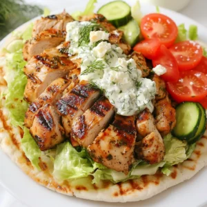 To make these tasty gyros, you need: - 500g boneless, skinless chicken thighs - 2 tablespoons olive oil - 1 tablespoon lemon juice - 2 teaspoons dried oregano - 1 teaspoon garlic powder - 1 teaspoon paprika - Salt and pepper to taste - 4 pita breads - 1 cup lettuce, shredded - 1 large tomato, diced - 1 small cucumber, diced These ingredients blend well to create a juicy and flavorful chicken. The chicken thighs stay moist and tender, while the spices add a nice kick. For the creamy feta tzatziki, gather: - 1 cup Greek yogurt - ½ cup feta cheese, crumbled - 1 small cucumber, grated and drained - 1 garlic clove, minced - 1 tablespoon olive oil - 1 tablespoon lemon juice - 1 tablespoon fresh dill, chopped - Salt and pepper to taste This sauce is cool and refreshing. The feta makes it rich, while the cucumber adds crunch. You can customize your gyros with these add-ins: - Sliced red onion for a bit of bite - Fresh parsley for extra color - Hot sauce for a spicy kick These options can enhance your gyros and make them uniquely yours. Feel free to mix and match based on your taste! {{ingredient_image_1}} First, get a bowl. Add 2 tablespoons of olive oil and 1 tablespoon of lemon juice. Next, mix in 2 teaspoons of dried oregano, 1 teaspoon of garlic powder, and 1 teaspoon of paprika. Add salt and pepper to taste. Now, take 500g of boneless, skinless chicken thighs. Coat the chicken well in the marinade. Cover the bowl and place it in the refrigerator. Let it sit for at least 30 minutes. For the best flavor, marinate for up to 2 hours. Grab another mixing bowl. Combine 1 cup of Greek yogurt and ½ cup of crumbled feta cheese. Add 1 small cucumber, grated and drained, and 1 minced garlic clove. Mix in 1 tablespoon of olive oil and 1 tablespoon of lemon juice. Then, add 1 tablespoon of fresh dill, salt, and pepper to taste. Stir everything together. Refrigerate the tzatziki for at least 20 minutes. This helps the flavors blend nicely. Preheat your grill or skillet over medium-high heat. Take the marinated chicken out of the fridge. Cook the chicken for 6-7 minutes on each side. You want it to be golden brown and fully cooked, reaching an internal temp of 75°C (165°F). Once done, remove the chicken and let it rest for a few minutes. After that, slice it into strips. Now, lightly toast the pita breads on the grill or in a skillet for 1-2 minutes until they are warm. Now, it’s time to assemble your gyros! Take a warm pita bread and lay it flat. Start layering with the sliced chicken. Add shredded lettuce, diced tomatoes, and diced cucumber. Finally, drizzle the feta tzatziki over the top. Feel free to add more if you love tzatziki! Roll the pita around the filling tightly. Serve the gyros right away. I recommend having extra tzatziki on the side for dipping. You can also pair these gyros with a fresh salad or some crispy fries for a complete meal. Enjoy your homemade Mediterranean chicken gyros! To get the best flavor in your gyros, marinate your chicken well. Use a mix of olive oil, lemon juice, oregano, garlic powder, and paprika. Let the chicken sit in the marinade for 30 minutes or longer. The longer it sits, the more flavor it absorbs. Also, always use fresh ingredients for the tzatziki. Fresh dill and quality Greek yogurt make a big difference. When cooking the chicken, preheat your grill or skillet well. This helps create a nice sear. Cook the chicken for about 6-7 minutes on each side. Use a meat thermometer to check the internal temp; it should reach 75°C (165°F). After cooking, let the chicken rest for a few minutes. This keeps it juicy when you slice it. Store any leftover chicken and tzatziki in airtight containers. They can last in the fridge for about 3 days. To reheat the chicken, use a skillet over low heat. This helps keep it moist. For tzatziki, just give it a good stir before serving. You can enjoy the leftovers in wraps, salads, or even on their own! Pro Tips Marinating Time: The longer you marinate the chicken, the more flavorful it will be. Aim for at least 2 hours, but overnight is even better! Tzatziki Tip: For a thicker tzatziki, make sure to drain the grated cucumber well. This prevents the sauce from becoming watery. Cooking Method: Grilling the chicken adds a smoky flavor that enhances the dish. If using a skillet, a touch of smoked paprika can mimic that grilled taste. Serving Suggestion: Serve the gyros with additional toppings like olives or roasted red peppers for an extra Mediterranean flair! {{image_2}} If you want a meat-free option, try grilled vegetables. You can use eggplant, zucchini, or bell peppers. Marinate them like the chicken. Cook them on the grill until soft and smoky. You will get a tasty, healthy gyro. You can also use falafel. These chickpea balls bring a nice crunch. They pair well with the creamy feta tzatziki. While feta tzatziki is a favorite, you can switch things up. Try a classic tzatziki with no feta. Just use Greek yogurt, cucumber, garlic, olive oil, and dill. For a spicy kick, add some chili flakes. If you enjoy herbs, mix in fresh mint or parsley. Each version adds a unique twist to your gyros. Make your gyros special with fun toppings. Add sliced red onions for a sharp bite. You can include olives for a briny touch. A sprinkle of feta cheese adds more flavor. Try adding pickled vegetables for extra tang. You can also use hummus underneath the chicken. It gives a rich, creamy layer. Don’t be afraid to mix and match! Once you finish your gyros, store leftovers in airtight containers. Place the chicken in one container and the feta tzatziki in another. This keeps flavors fresh. The chicken stays good in the fridge for up to three days. Tzatziki lasts around four days. Always check for any changes in smell or texture before eating. For pita breads, keep them in a cool, dry place. You can wrap them in foil or place them in a resealable bag. This keeps them soft. Avoid storing pita in the fridge, as it may dry out. They can last about a week this way. If you want them to last longer, freeze them. You can freeze both chicken and tzatziki. For chicken, slice it before freezing. This helps it thaw faster. Use freezer bags to prevent freezer burn. Tzatziki can also freeze well. Just make sure to leave some space in the container for expansion. Both will keep for about three months. When ready to eat, thaw in the fridge overnight. Reheat chicken gently to keep it moist. You can use chicken breast if you prefer. Chicken breast is leaner and cooks faster. Slice it thin for even cooking. You can also try pork, lamb, or even tofu for a vegetarian option. Each choice will change the flavor and texture a bit. Yes, you can! Feta Tzatziki tastes better when it sits. Make it a day before serving. Just store it in the fridge in an airtight container. This way, the flavors blend well. You can use a skillet or oven. Heat a non-stick skillet on medium-high heat. Cook the marinated chicken for about 6-7 minutes on each side. You can also roast the chicken in the oven at 200°C (400°F) for 20-25 minutes. Both methods give great results. Some great sides include Greek salad, roasted vegetables, or crispy fries. You can also serve some olives or hummus. These sides pair well with the flavors of the gyros and tzatziki. In this post, we explored how to create delicious Mediterranean gyros. We covered essential ingredients like marinated chicken, creamy feta tzatziki, and tasty optional add-ins. You learned step-by-step cooking instructions and handy tips for great flavor. Variations include vegetarian options and customizable toppings. Finally, we discussed how to store leftovers properly. Enjoy trying these recipes at home. You can make gyros your way, and they will impress your friends!