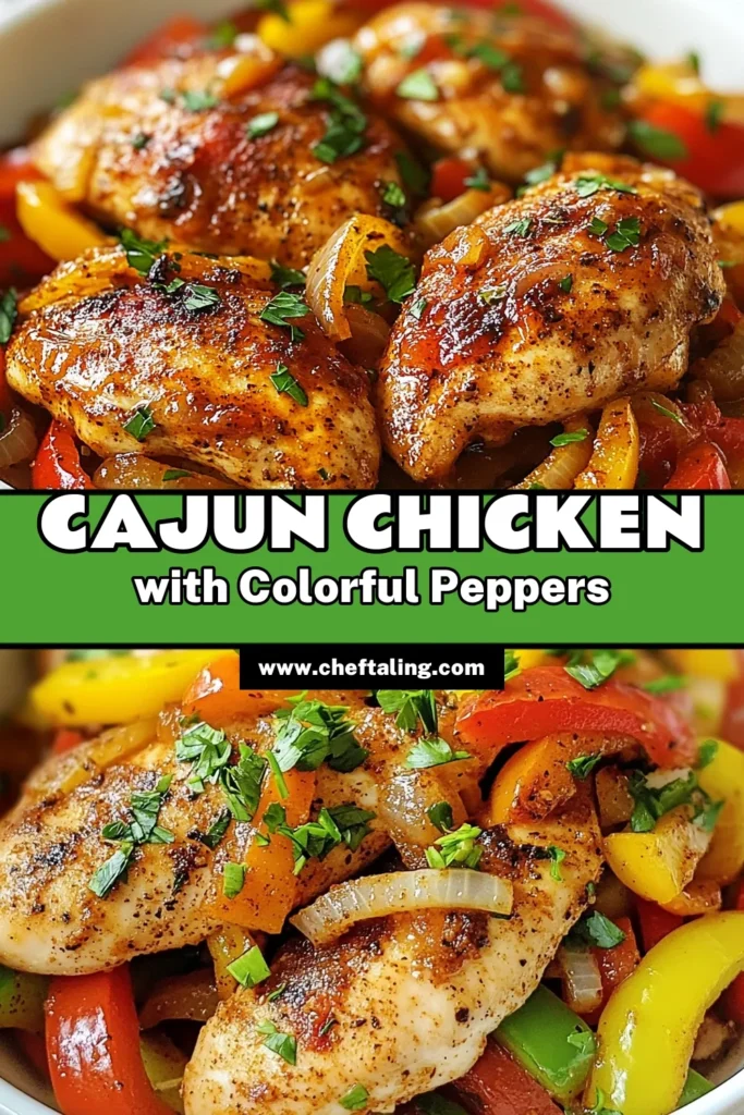 Looking for a flavorful weeknight meal? Try this Cajun chicken recipe with colorful peppers that’s perfect for a quick Cajun dinner! This easy Cajun dish features juicy skillet chicken with peppers, seasoned to perfection with Cajun spices. Ready in just 30 minutes, it's an ideal recipe for busy nights. Don’t miss out, save this delicious recipe for your next meal! #CajunChicken #QuickDinner #EasyRecipe #SkilletChicken