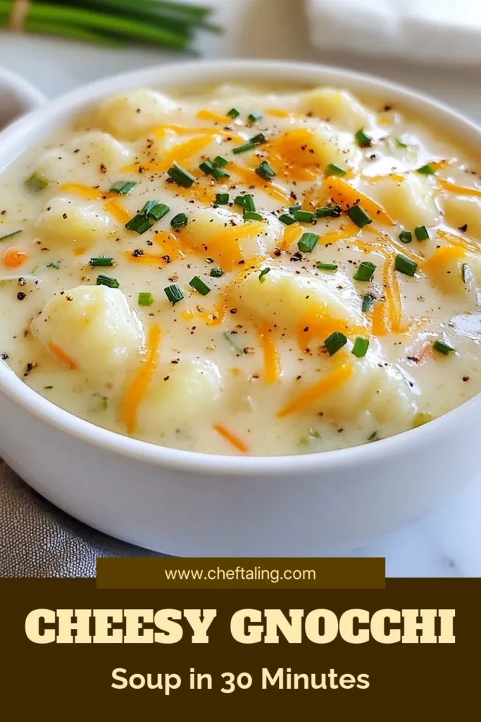 Warm up with this delicious Cheddar Gnocchi Soup, a creamy gnocchi recipe that's perfect for any day! This vegetarian cheddar soup combines tender potato gnocchi with sharp cheddar and fresh veggies for a comforting dish. Perfect for quick family dinners, this easy soup recipe is ready in just 30 minutes. Try it today and enjoy a bowl of cozy goodness. Save this recipe and make it a family favorite! #CheddarGnocchiSoup #EasySoupRecipes #VegetarianRecipes #ComfortFood