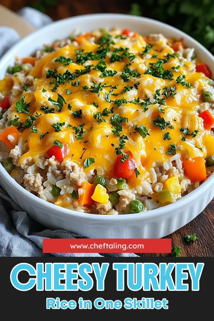Savor the goodness of this Cheesy Turkey Rice Skillet, a delightful one-pan meal perfect for busy weeknights! Packed with ground turkey, rice, and plenty of cheese, this turkey rice casserole is a family favorite you can whip up in just 35 minutes. Discover why ground turkey recipes are a go-to for easy dinner recipes with cheese. Try it tonight and make mealtime a breeze! Save this recipe for later! #CheesyTurkeySkillet #EasyOnePanMeals #TurkeyRiceCasserole #DinnerRecipesWithCheese