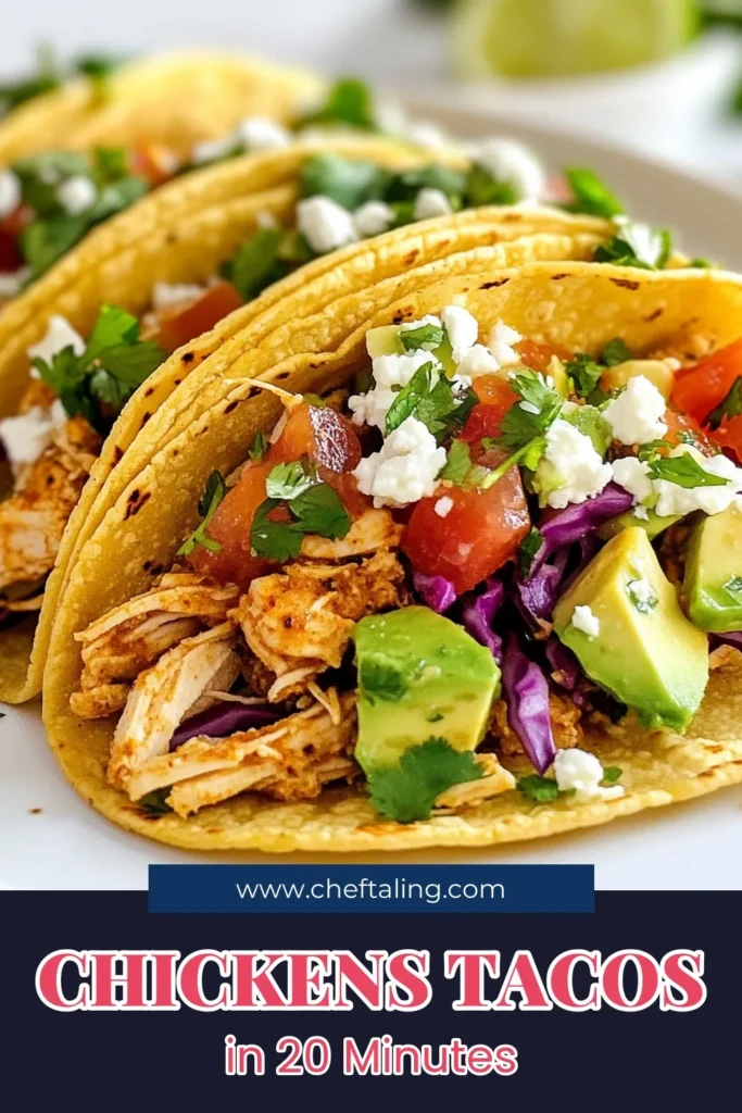 Looking for a delicious and easy taco recipe? Try these Chicken Street Tacos made with juicy shredded chicken and served in warm corn tortillas. This quick weeknight dinner is perfect for busy evenings and full of flavor! Top your tacos with fresh cabbage, cilantro, and avocado for an amazing taste experience. Save this recipe to enjoy these mouthwatering chicken street tacos any night! #ChickenStreetTacos #EasyTacoRecipe #QuickDinner #TacoNight