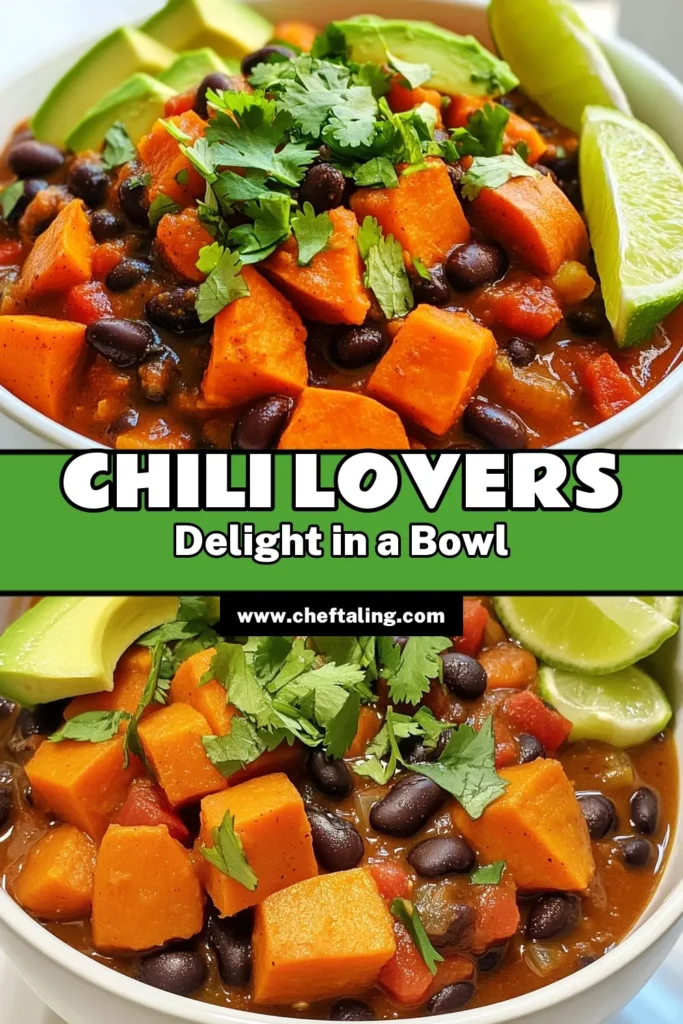 Warm up with a delicious bowl of Sweet Potato Black Bean Chili! This healthy and hearty recipe is packed with fresh ingredients and bold flavors that everyone will love. Perfect for cozy nights in, it's simple to make and even better topped with avocado and fresh cilantro. Don't miss out on this comforting dish – click through to explore the full recipe and elevate your cooking game today! #SweetPotatoChili #HealthyEating #PlantBased #ComfortFood