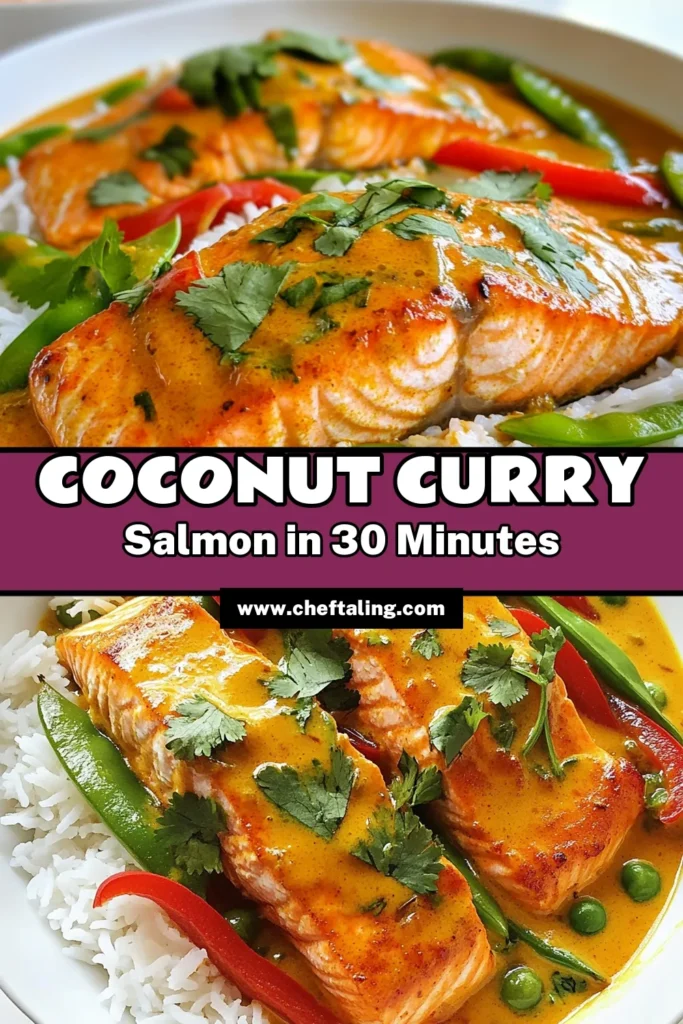 Discover the deliciousness of salmon coconut curry with this easy salmon curry recipe! Packed with flavor from red curry paste and creamy coconut milk, this healthy seafood recipe is perfect for weeknight dinners. In just 30 minutes, you can whip up a comforting coconut milk dish that your family will love. Don’t forget to try this versatile dish served over jasmine rice. Save this recipe for a quick and tasty meal! #SalmonCoconutCurry #HealthySeafoodRecipes #CoconutMilkDishes #EasySalmonCurry
