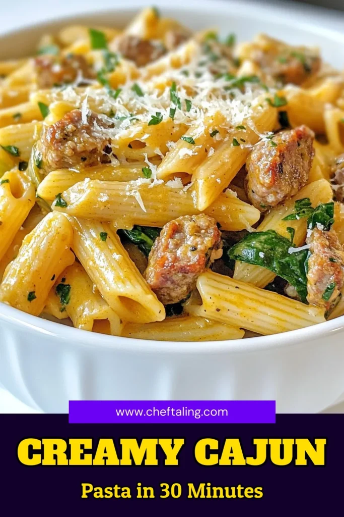 Dive into the deliciousness of Creamy Cajun Sausage Pasta! This easy, one-pot pasta dish is perfect for busy weeknights and packs a punch with flavors from smoked sausage and Cajun seasoning. With its rich, creamy sauce and vibrant veggies, it's one of the best creamy pasta recipes you'll ever try. Enjoy a delightful smoked sausage dinner ready in just 30 minutes! Save this quick Cajun recipe for your next meal! #CajunSausagePasta #OnePotPasta #CreamyPastaRecipes #QuickCajunRecipes
