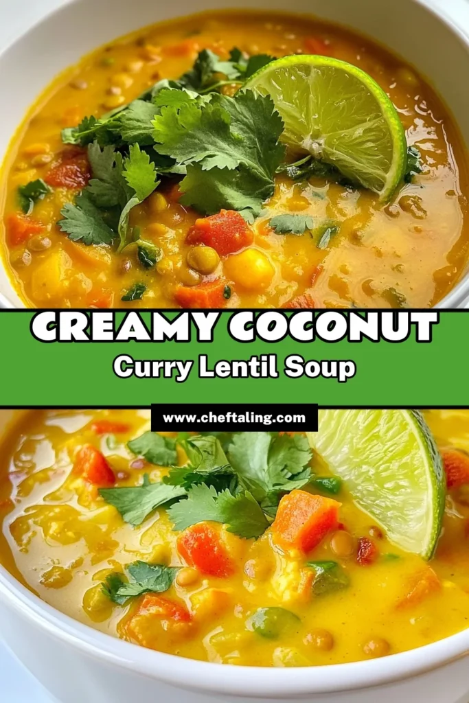 Discover the warmth of Coconut Curry Lentil Soup, a delicious vegan lentil soup recipe that’s both healthy and satisfying! This easy curry soup features creamy coconut milk, tender lentils, and vibrant veggies, all enhanced by zesty lime and aromatic turmeric. Perfect for cozy meals or meal prep! Try this comforting dish today and save the recipe for later! #CoconutCurryLentilSoup #VeganLentilSoupRecipe #HealthyCoconutSoup #EasyCurrySoup