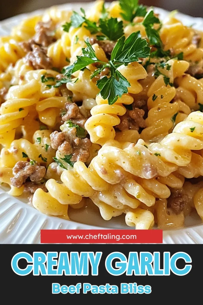 Indulge in this creamy garlic beef pasta that’s sure to become a family favorite! This easy beef pasta recipe combines flavorful ground beef and creamy Parmesan sauce for a comforting meal. Perfect for busy nights, this Italian beef pasta recipe will impress everyone at the table. Try this cheesy garlic pasta today and elevate your dinner game! Save this creamy garlic beef pasta to your recipe board for a delicious weeknight staple! #BeefPasta #EasyRecipes #PastaNight #ItalianCuisine