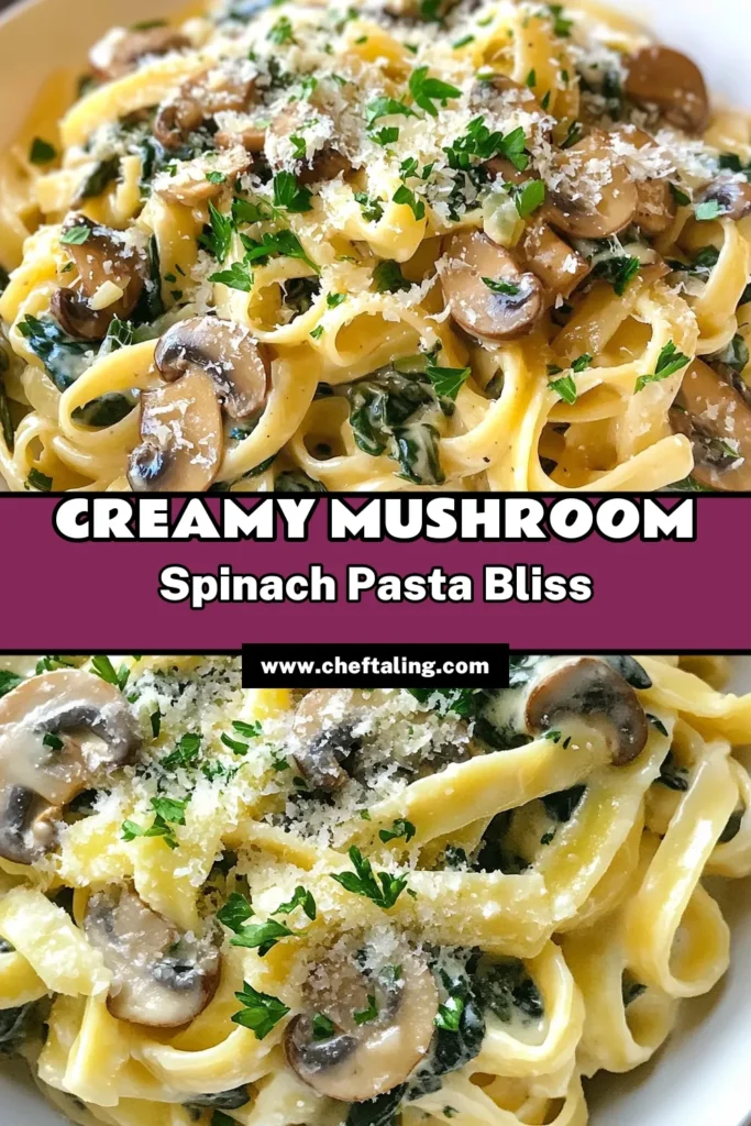 Discover a delicious mushroom spinach pasta dish that's both healthy and easy! This creamy mushroom pasta recipe combines sautéed cremini mushrooms and fresh spinach with your favorite pasta for a satisfying meal. Perfect for vegetarian pasta dishes, this recipe is quick to prepare and bursting with flavor. Try this easy pasta recipe with spinach today and elevate your dinner! Save it for later! #MushroomSpinachPasta #CreamyMushroomPasta #EasyPastaRecipes #VegetarianPastaDishes
