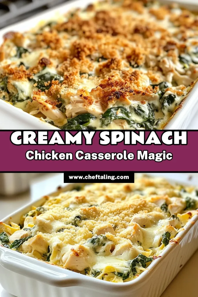 Savor the deliciousness of this creamy chicken casserole packed with spinach and gooey mozzarella cheese! Perfect for busy weeknights, this easy chicken casserole is not only quick to prepare but also a healthy chicken dinner option. Try this tasty spinach chicken recipe that the whole family will love. Don't forget to save this recipe for your next meal prep! #ChickenCasserole #HealthyDinner #SpinachRecipes #MozzarellaCheese
