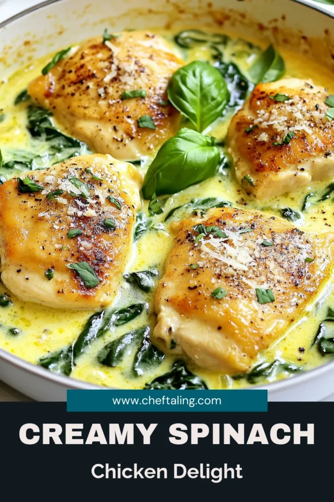 Discover the deliciousness of this creamy spinach chicken skillet, a perfect blend of flavors that's ready in just 30 minutes! This one-pan chicken dinner features juicy chicken breasts simmered in a rich garlic spinach chicken sauce, making it an ideal choice for easy chicken recipes. Whether for a busy weeknight or an impressive meal, this skillet dinner recipe is sure to impress. Try it today and simplify your cooking! #OnePanDinner #EasyChickenRecipes #SkilletDinnerRecipes #GarlicSpinachChicken
