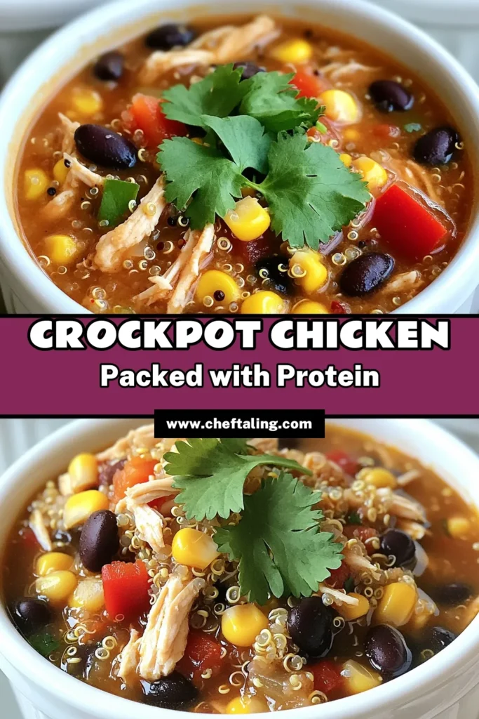 Savor the flavor with this Crockpot High Protein Chicken Delight! Packed with tender chicken, black beans, quinoa, and vibrant veggies, this easy recipe is perfect for a nutritious family meal. Simply throw the ingredients in your crockpot and let it do the work! Ready in just a few hours, it’s a delicious way to boost your protein intake. Click to discover the full recipe and make mealtime a breeze! #CrockpotRecipes #HighProteinMeals #HealthyEating #MealPrepIdeas