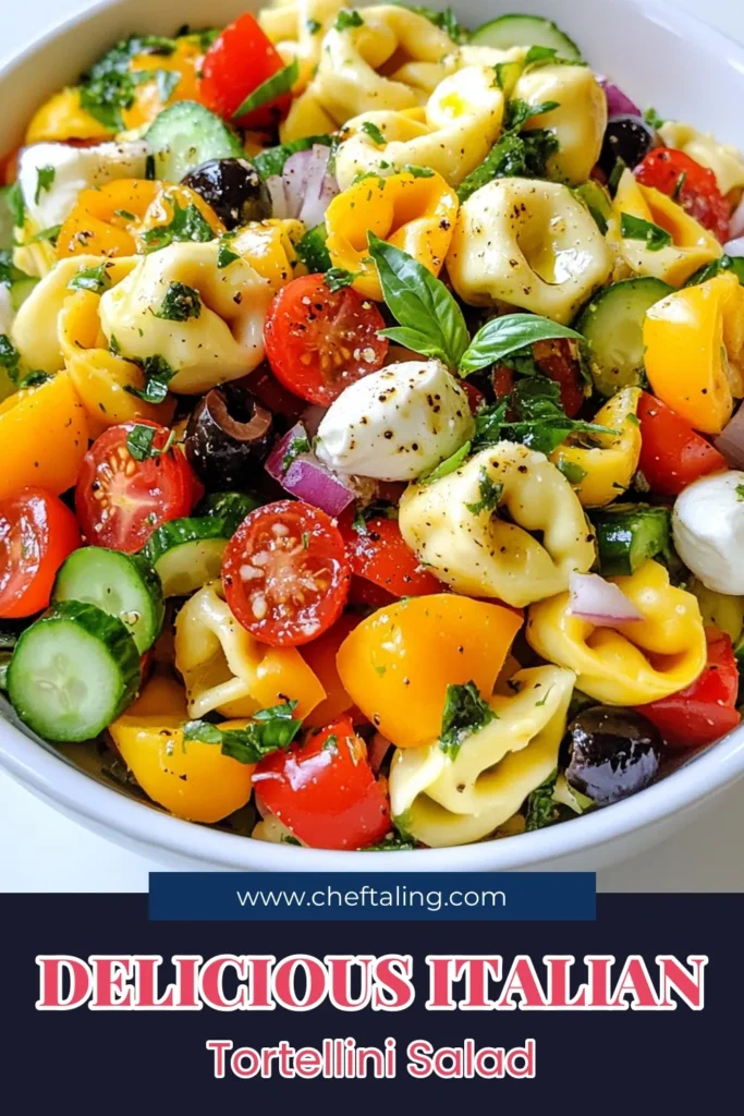 Looking for a refreshing dish? Try this Italian tortellini salad perfect for any occasion! This easy tortellini salad features cheese tortellini, cherry tomatoes, cucumbers, and olives tossed in a delicious dressing. Enjoy this Mediterranean tortellini salad cold, making it the ideal cold pasta salad recipe for picnics or gatherings. Save this recipe for a quick and flavorful meal! #ItalianTortelliniSalad #CheeseTortellini #MediterraneanSalad #PastaSaladRecipe