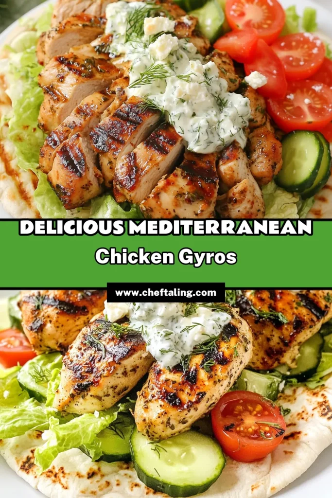 Savor the flavors of the Mediterranean with these delicious Mediterranean chicken gyros, perfect for a quick meal! This easy gyros recipe features juicy chicken marinated with herbs, served in a warm Greek chicken pita and topped with a creamy feta tzatziki recipe. Don't miss out on making your own homemade tzatziki sauce that elevates every bite. Try it today and impress your family! #MediterraneanChickenGyros #FetaTzatziki #EasyGyrosRecipe #GreekChickenPita