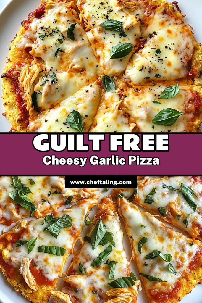Discover the deliciousness of Cheesy Garlic Protein Pizza! This easy Healthy Pizza Recipe features a low carb cauliflower rice pizza crust packed with flavor and protein. With mozzarella, Parmesan, and your choice of chicken, it's the perfect High Protein Pizza for any meal. Enjoy a guilt-free slice that satisfies cravings without the carbs. Try this Cheesy Garlic Pizza today and elevate your pizza nights! Save this recipe now! #CheesyGarlicPizza #HealthyPizzaRecipe #LowCarbPizza #HighProteinPizza