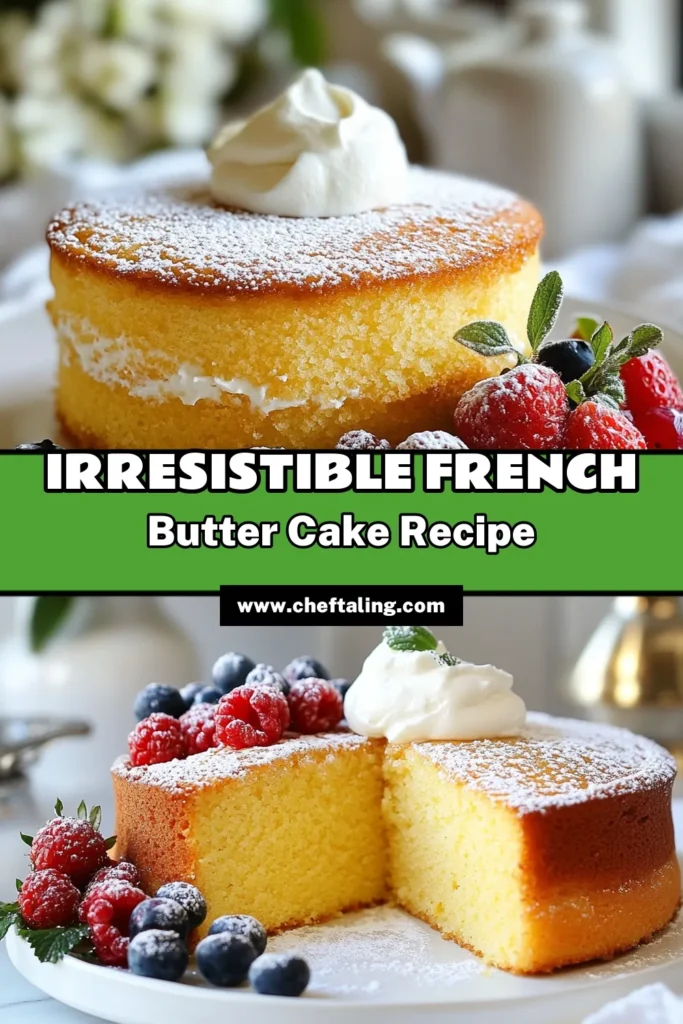 Indulge in this delightful French butter cake recipe, perfect for any occasion! This classic butter cake is easy to make and boasts a rich vanilla flavor that will impress your friends and family. With just a few simple ingredients, you can create a homemade French cake that’s light and fluffy. Ready to bake an easy butter cake? Try this vanilla butter cake recipe today and elevate your dessert game! Save for later! #FrenchButterCake #ClassicButterCake #HomemadeFrenchCake #EasyButterCake