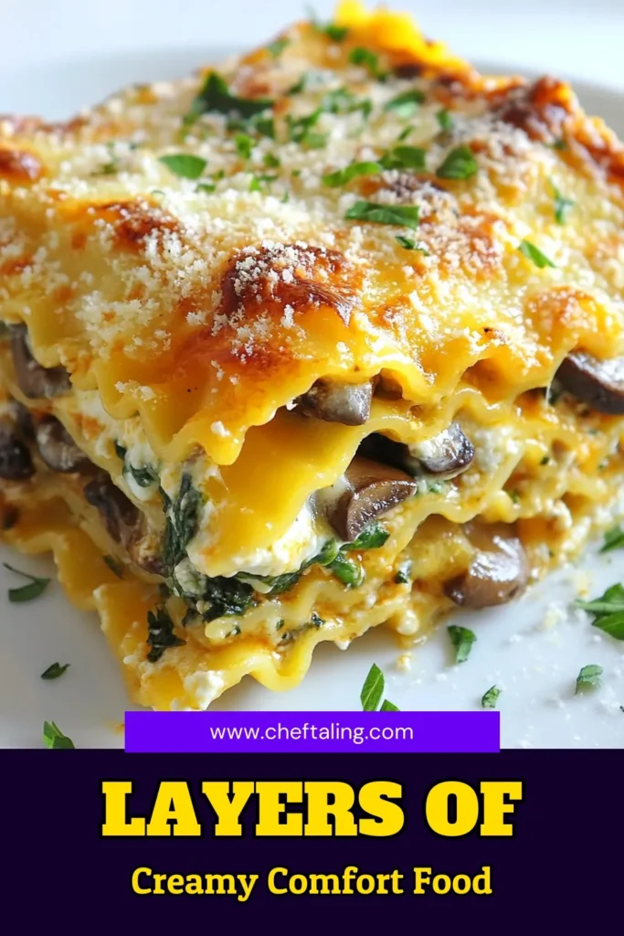 Indulge in this delightful Creamy Spinach Mushroom Lasagna, a perfect Vegetarian Lasagna Recipe that brings together rich flavors and cheesy goodness. This easy lasagna with cheese layers fresh spinach and mushrooms, making it a fantastic choice for any weeknight dinner. Try this homemade lasagna with spinach today for a tasty twist on a classic dish. Save this recipe for your next meal inspiration! #VegetarianLasagna #SpinachAndMushroomRecipes #LasagnaRecipe #EasyDinnerIdeas