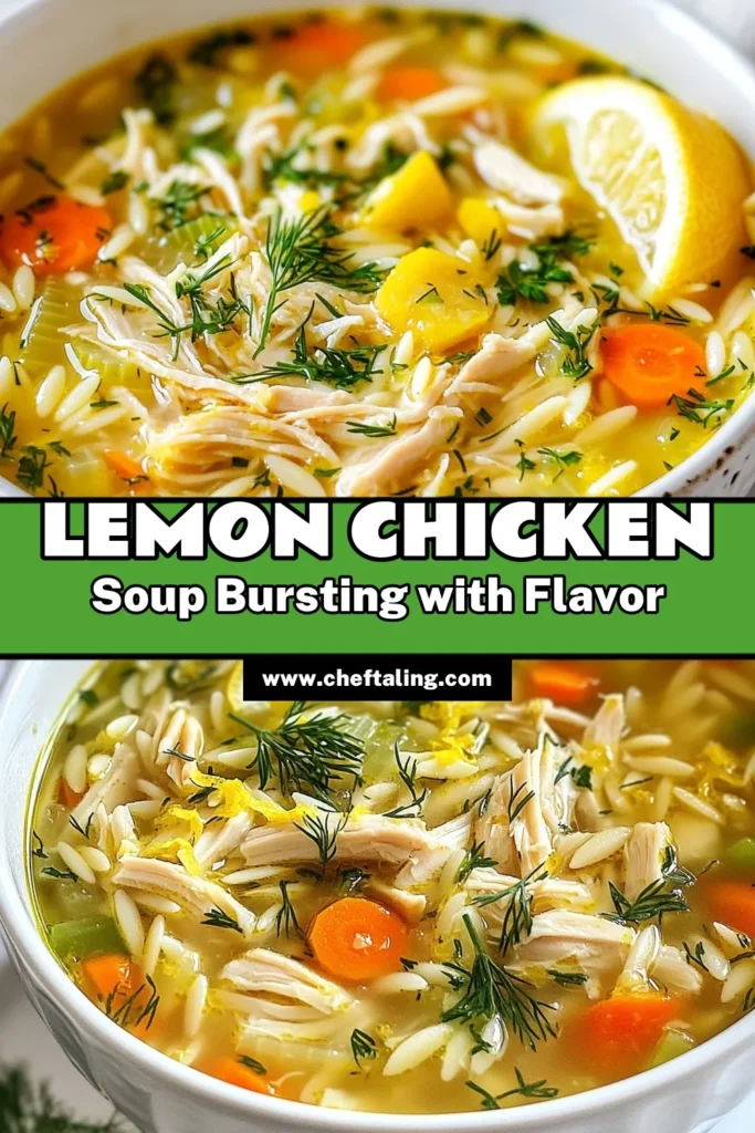 Discover the delightful flavors of Greek Lemon Chicken Soup, a healthy Greek soup that combines zesty lemon and tender chicken with orzo for a comforting dish. This orzo chicken soup recipe is perfect for chilly days or when you need a quick meal. Ready in just 45 minutes, it’s a refreshing lemon dill soup recipe that’s sure to become a family favorite. Save this pin for your next cooking adventure! #GreekLemonChickenSoup #HealthySoup #OrzoChickenSoup #ZestySoup