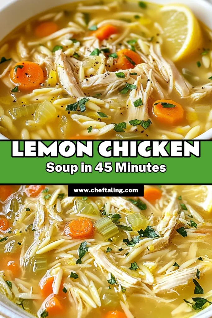Enjoy a bowl of comfort with this nourishing Greek lemon chicken soup, a perfect blend of flavors and health. This delicious orzo chicken soup recipe features tender chicken, vibrant vegetables, and a zesty kick from lemon juice, making it a healthy Greek soup recipe that warms the soul. Perfect for family dinners or meal prep! Save this Mediterranean chicken soup for a delicious weeknight meal. #GreekLemonChickenSoup #OrzoChickenSoup #HealthySoup #MediterraneanCooking