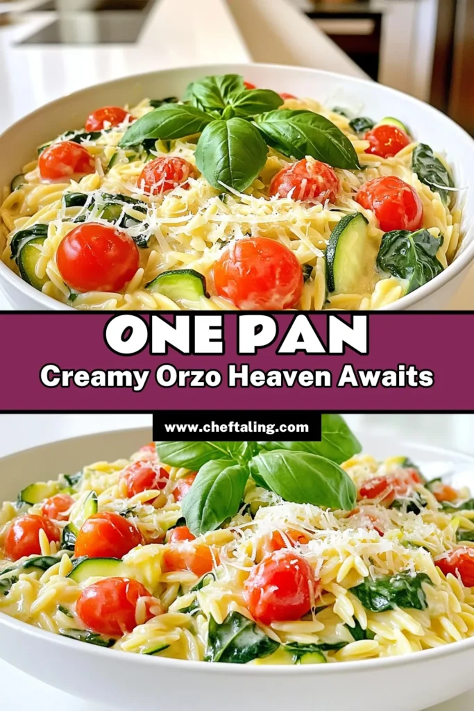 Discover the magic of One Pan Creamy Orzo! This deliciously simple recipe combines tender orzo pasta, fresh veggies, and creamy goodness in just 25 minutes. Perfect for a cozy dinner, it’s packed with flavor and easy to whip up. Dive into this satisfying dish and elevate your weeknight meals! Click to explore the full recipe now. #OnePanRecipes #CreamyOrzo #EasyCooking #DinnerInspiration