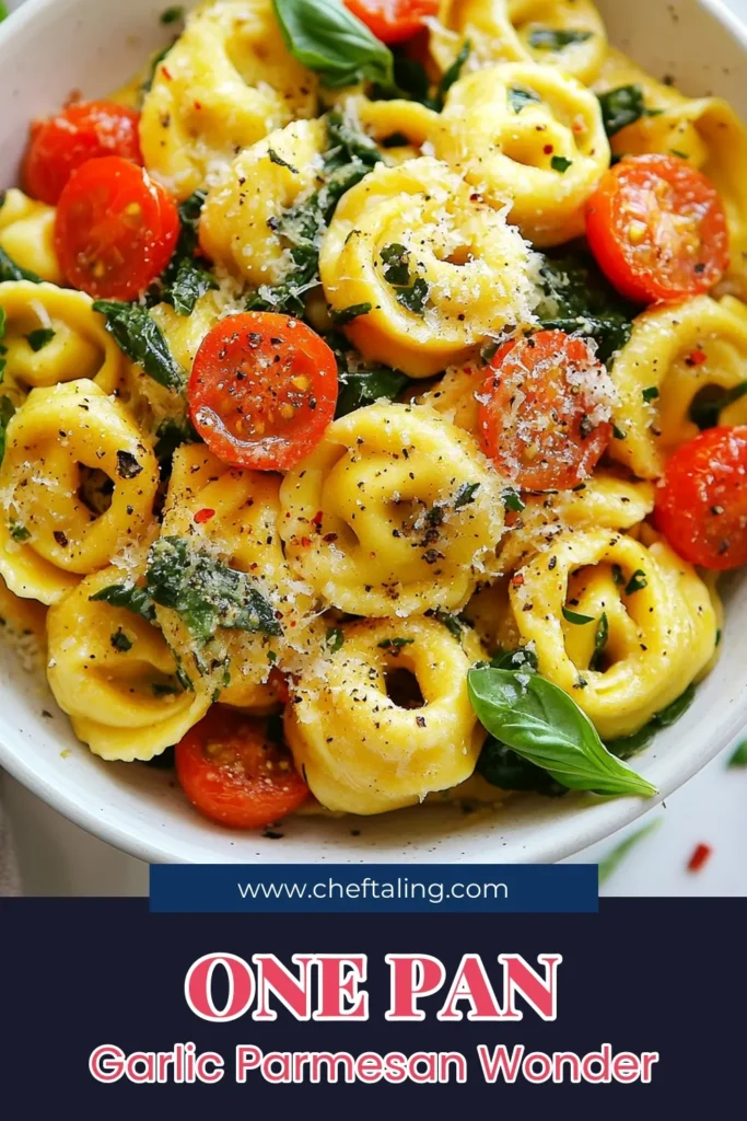 Discover the irresistible flavors of Garlic Parmesan Tortellini with this easy tortellini recipe! Perfect for a quick dinner idea, this Vegetarian Tortellini Skillet combines cheese tortellini, sautéed garlic, fresh cherry tomatoes, and baby spinach for a wholesome meal. Ready in just 20 minutes, this skillet pasta dish is sure to become a family favorite. Save this recipe now for a delightful weeknight dinner! #GarlicParmesanTortellini #EasyTortelliniRecipe #SkilletPastaDishes #QuickDinnerIdeas