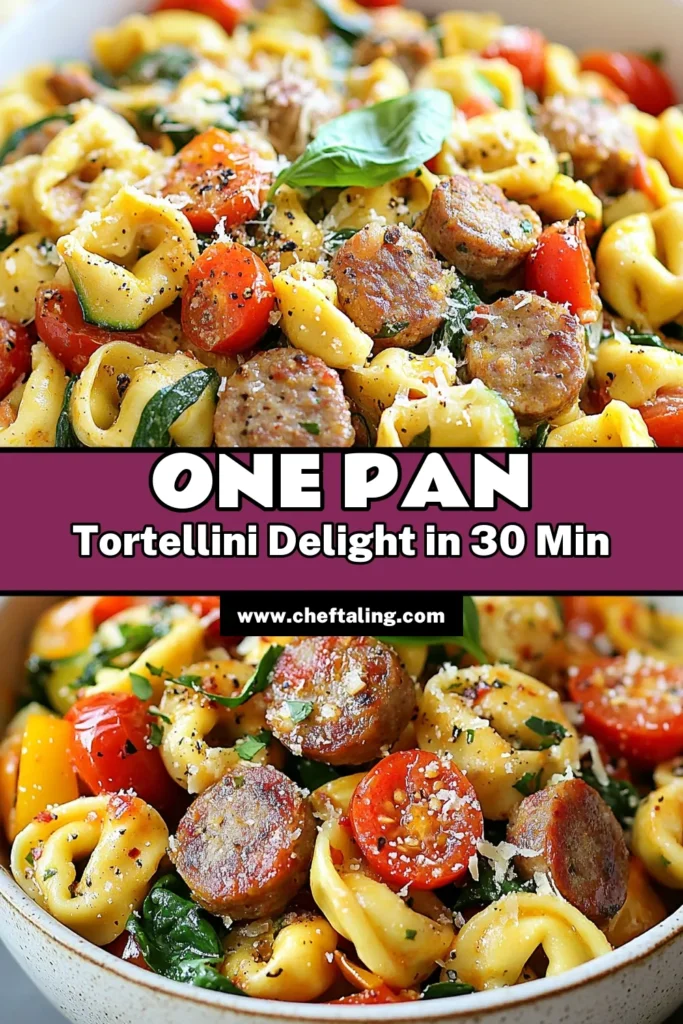 Looking for a delicious one pan tortellini recipe? Try this easy sausage skillet dinner that brings together cheese tortellini, Italian sausage, and fresh veggies for a quick meal in just 30 minutes! Perfect for busy nights, this one pan pasta recipe makes cleanup a breeze. Experience the flavors of Italy with this quick tortellini meal that the whole family will love! Save this recipe for your next dinner! #OnePanTortellini #SausageSkillet #EasyItalian #QuickMeals
