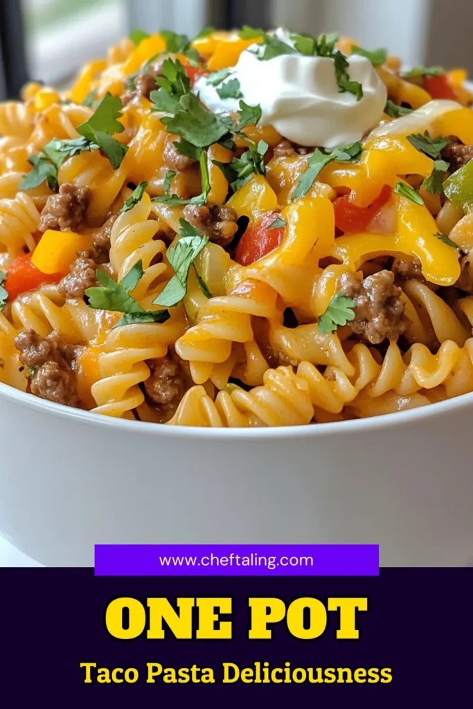 Looking for a delicious and quick dinner recipe? Try this one pot taco pasta! It's an easy taco pasta recipe packed with flavor from ground beef, beans, and cheese. This one pot meal for families is perfect for busy weeknights, taking just 30 minutes to prepare. You'll love the convenience and taste of this taco pasta with ground beef. Save this recipe for your next family dinner! #OnePotTacoPasta #TacoPasta #QuickDinnerRecipes #OnePotMeals