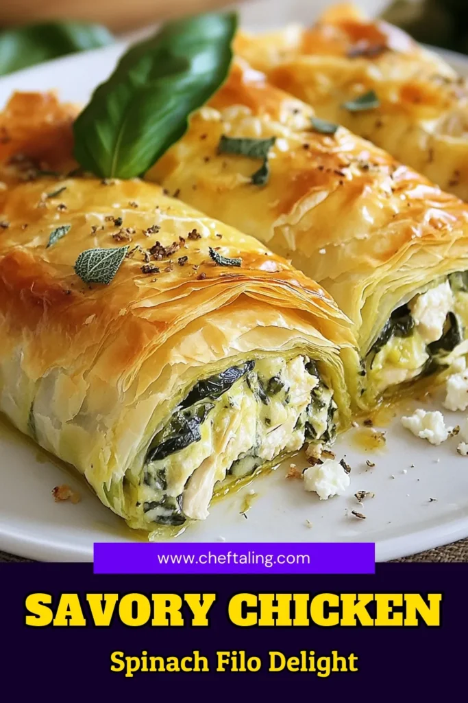 Discover the delightful Chicken Spinach Filo Pie, a perfect blend of flavors in a crunchy pastry! This easy recipe features tender chicken combined with fresh spinach, ricotta, and feta for a healthy chicken dinner option that everyone will love. Make this scrumptious Chicken and Spinach Dinner for your family tonight and impress your guests with this unique Filo Pastry Recipe. Try it now! #ChickenSpinachFiloPie #HealthyChickenRecipes #FiloPastryRecipes #RicottaFetaPie