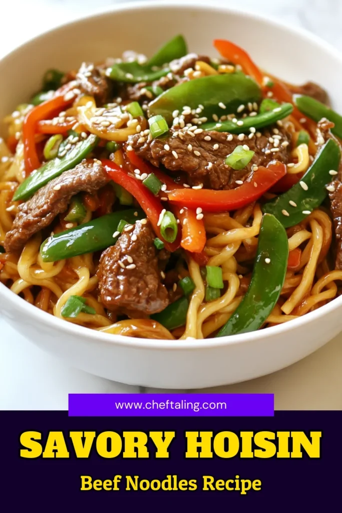 Try this Hoisin beef noodles recipe for a delicious and satisfying meal! This easy stir-fry noodles dish combines tender beef and crisp vegetables with rice noodles and hoisin sauce for a quick dinner recipe that’s ready in just 30 minutes. Perfect for busy nights, this Asian beef noodle dish will impress your family. Save this recipe for your next dinner! #HoisinBeefNoodles #StirFryRecipes #QuickDinner #AsianCuisine