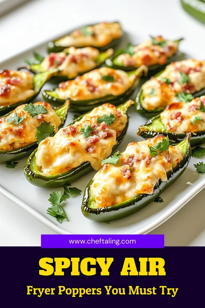Get ready to spice up your appetizer game with these delicious Spicy Air Fryer Jalapeño Poppers! This easy recipe combines fresh jalapeños, creamy cheeses, and savory turkey bacon for a mouthwatering treat that's perfect for any gathering. In just 22 minutes, you can enjoy crispy, cheesy goodness that everyone will love. Click to explore the full recipe and impress your guests! #JalapeñoPoppers #AirFryerRecipes #SpicySnacks #EasyAppetizers
