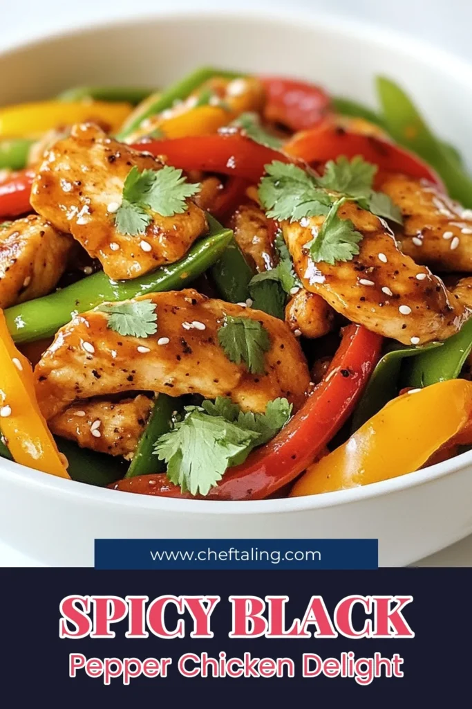 Discover the perfect blend of flavor and health with this Spicy Black Pepper Chicken Stir Fry! This easy chicken stir fry recipe is not only quick for dinner but also packed with vibrant veggies like bell peppers and snap peas. Whip up this healthy chicken recipe in just 25 minutes and enjoy a delicious taste of easy Asian cooking tonight. Save this recipe for your next family meal! #ChickenStirFryRecipe #HealthyChickenRecipes #QuickStirFryDinner #EasyAsianCooking