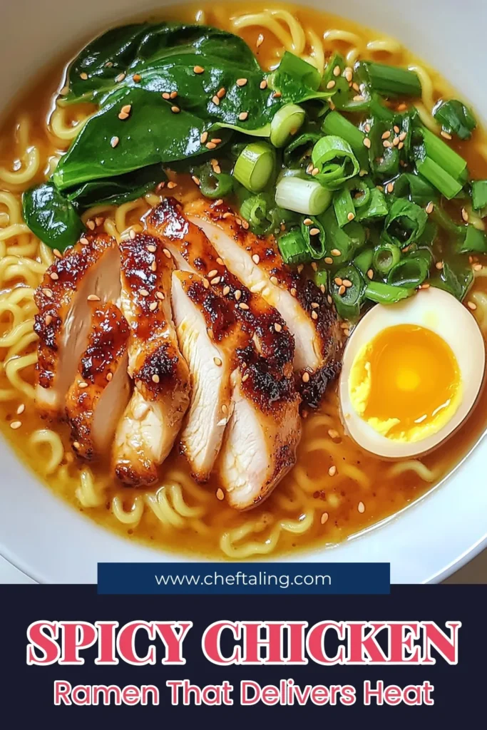 Craving something spicy? Try this Fiery Chicken Ramen with Garlic Sauce! This homemade spicy ramen recipe is quick and easy, featuring tender chicken in a zesty broth packed with flavor. Perfect for a cozy night in or impressing guests, this garlic chicken ramen will become your new go-to. Don't miss out on this delicious dish! Save the recipe and bring the heat to your kitchen today! #FieryRamen #SpicyRamenRecipe #GarlicChickenRamen #QuickRamenWithChicken
