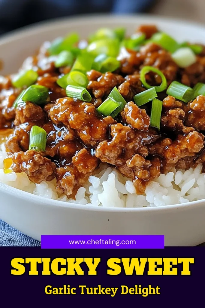 Indulge in this easy turkey recipe featuring a sweet and sticky honey garlic ground turkey that will elevate your dinner game! With just 20 minutes of prep, this quick healthy meal combines ground turkey, honey, and garlic for a delicious flavor explosion. Perfect for weeknight dinners, serve it over rice or quinoa for a satisfying meal. Try this ground turkey dinner idea and bring joy to your table tonight! Save this recipe for later! #HoneyGarlicGroundTurkey #EasyTurkeyRecipes #StickyHoneyGarlicDish #QuickHealthyMeals