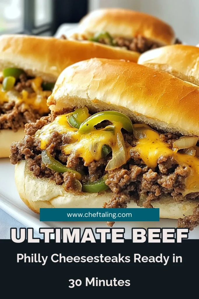Craving a delicious and satisfying meal? Try these savory Ground Beef Philly Cheesesteaks! This easy Philly cheesesteak recipe combines ground beef, sautéed onions, and bell peppers, topped with gooey provolone cheese in a warm hoagie roll. Perfect for quick dinner recipes or as comfort food sandwiches, you'll love this homemade cheesesteak with ground beef. Save this recipe for your next meal adventure and enjoy every bite! #PhillyCheesesteak #ComfortFood #QuickRecipes #GroundBeef