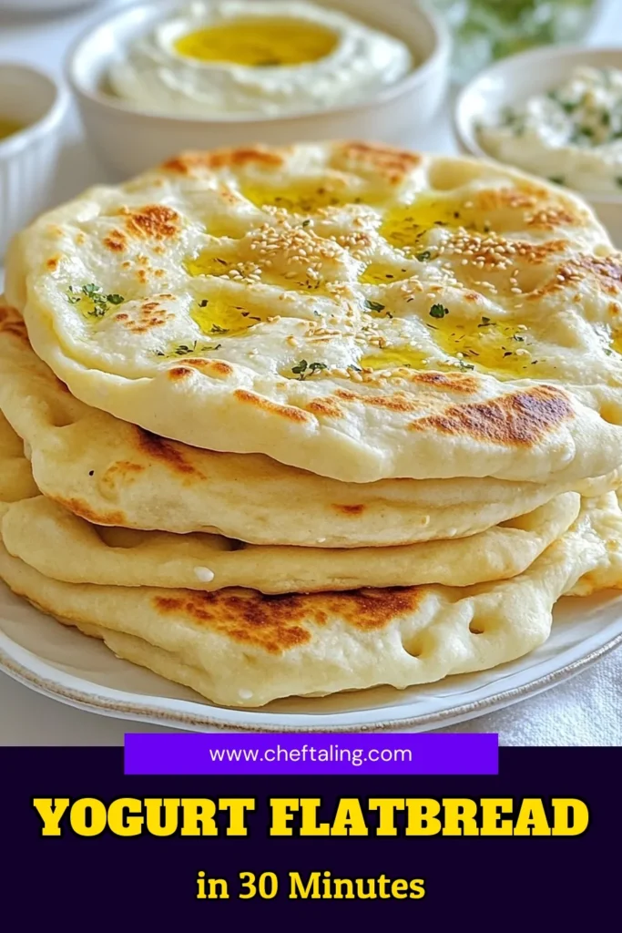 Discover the deliciousness of this easy homemade yogurt flatbread recipe! Perfectly tangy Greek yogurt flatbread combines simple ingredients for a quick flatbread recipe that's ready in just 30 minutes. Cook your skillet flatbread with herbs for added flavor, making them a perfect side for dips or meals. Try this versatile flatbread today and impress your family! Save for a tasty treat! #YogurtFlatbread #HomemadeFlatbread #QuickFlatbread #SkilletRecipes