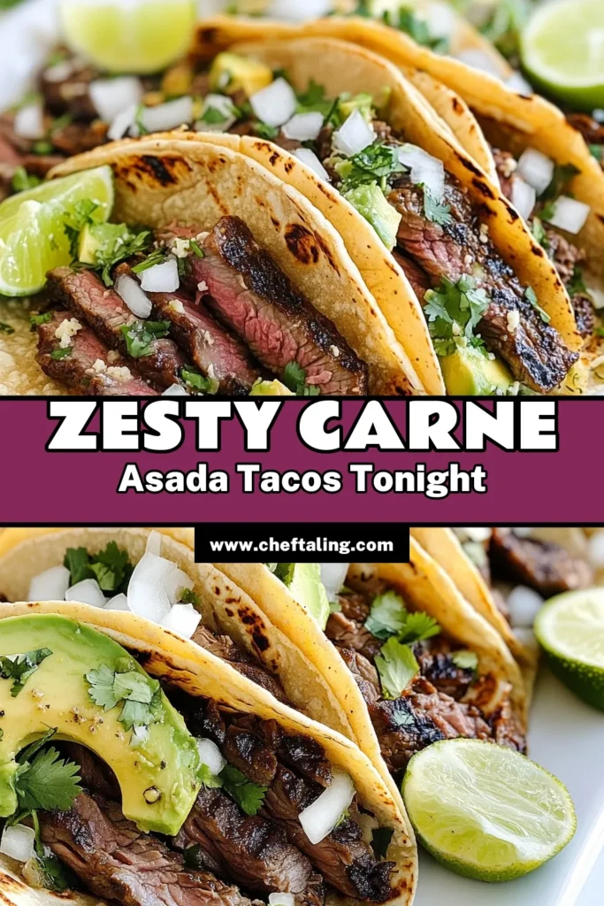 Elevate your next gathering with these Classic Carne Asada Tacos! This zesty taco recipe features marinated flank steak, grilled to perfection and served in warm corn tortillas. The flavorful flank steak marinade combines garlic, lime, and spices for a delicious twist on grilled beef tacos. Perfect for your Mexican fiesta, these tacos are sure to impress. Click to discover this must-try recipe! #CarneAsadaTacos #GrilledBeefTacos #ZestyTacoRecipe #MexicanFiestaRecipe