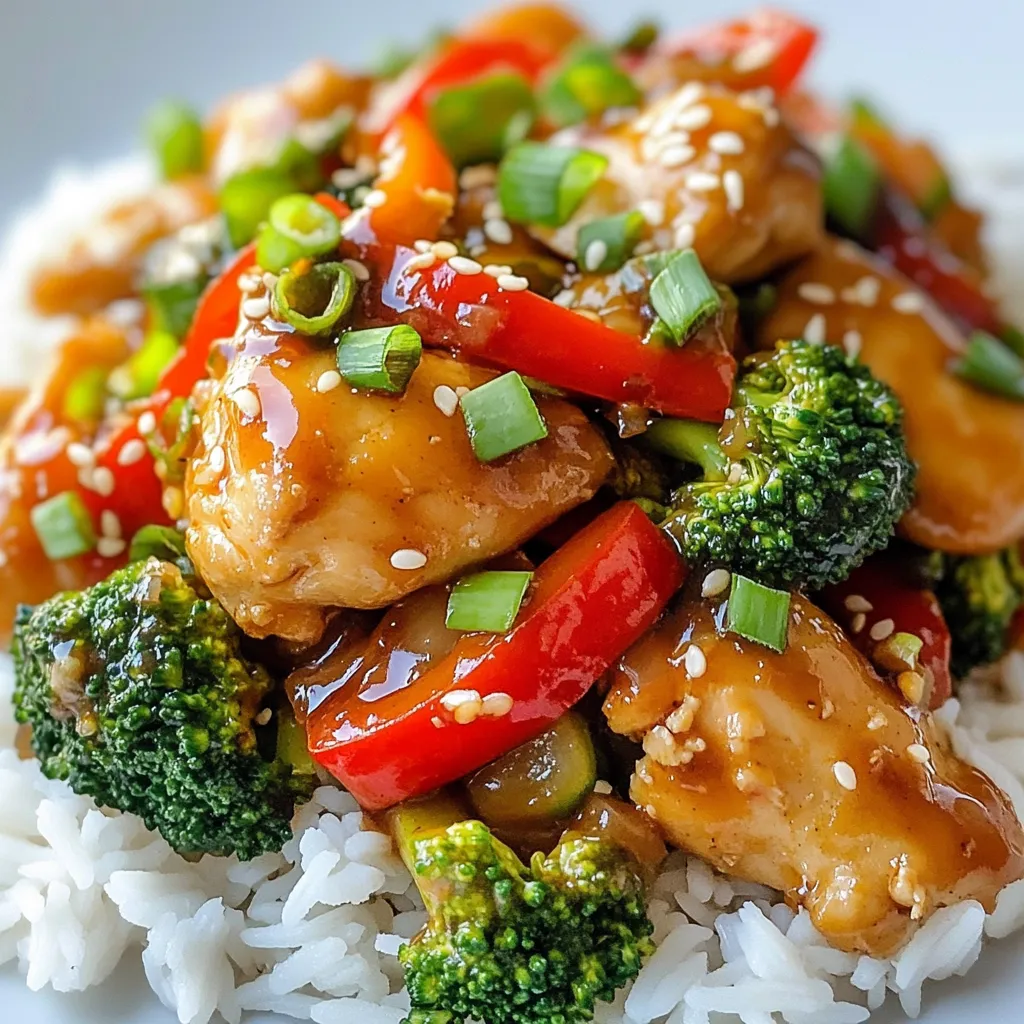 - 1 lb boneless, skinless chicken thighs, sliced into thin strips - 2 tablespoons cornstarch - 2 tablespoons vegetable oil - 3 green onions, chopped (white and green parts separated) - 3 cloves garlic, minced - 1 tablespoon ginger, minced - 1 red bell pepper, sliced - 1 cup broccoli florets - 2 tablespoons soy sauce - 1 tablespoon hoisin sauce - 1 tablespoon honey - 1 teaspoon sesame oil - Salt and pepper to taste - Sesame seeds, for garnish Mongolian Chicken Stir-Fry uses simple ingredients that pack big flavor. The chicken thighs are tender and juicy. They cook well and soak up the sauces. I like to use boneless, skinless thighs for best results. Cornstarch helps create a nice crispy texture. This makes each bite satisfying. The vegetables bring color and crunch. I choose red bell pepper and broccoli. They add sweetness and freshness. Plus, green onions give a nice bite. The mix of soy sauce, hoisin sauce, and honey creates a balanced taste. Sesame oil adds a nutty flavor that ties it all together. Don’t forget the garnishes! Sesame seeds and the green parts of green onions make your dish look pretty. They also add extra texture and taste. With these ingredients, you can make a fun and tasty meal. Enjoy the process of cooking and the joy of sharing this dish with family and friends. {{ingredient_image_1}} Start by slicing 1 pound of boneless, skinless chicken thighs into thin strips. Place the strips in a medium bowl. Add 2 tablespoons of cornstarch. Mix well so every piece is covered. This coating helps the chicken get crispy when cooked. Next, heat 1 tablespoon of vegetable oil in a large skillet or wok over medium-high heat. Once the oil is hot, add the coated chicken. Sauté the chicken for about 5 to 7 minutes. Look for a golden brown color, which means it’s cooked through. After that, remove the chicken from the skillet and set it aside. In the same skillet, add the second tablespoon of oil. Toss in the white parts of 3 chopped green onions, 3 minced garlic cloves, and 1 tablespoon of minced ginger. Sauté this mixture for about 1 minute. You want to smell the wonderful aroma. Then, add the sliced red bell pepper and 1 cup of broccoli florets. Stir-fry for another 3 to 4 minutes until the veggies are tender but still crisp. Now it’s time to bring everything together. Return the cooked chicken to the skillet. Pour in 2 tablespoons of soy sauce, 1 tablespoon of hoisin sauce, 1 tablespoon of honey, and 1 teaspoon of sesame oil. Add a pinch of salt and pepper to taste. Toss everything well for about 2 minutes until heated through. Finally, remove the skillet from the heat. Garnish with the green parts of the green onions and sprinkle sesame seeds on top. - Alternate Proteins: You can use beef or tofu instead of chicken. Both options add unique flavors. Beef gives a rich taste, while tofu offers a nice, soft texture. - Vegetable Swaps: If you prefer different veggies, try snap peas or carrots. These vegetables cook quickly and add a sweet crunch. You can also use bok choy for a more authentic taste. - Sauce Alternatives: For a twist, swap soy sauce with tamari for a gluten-free option. You can also try teriyaki sauce for a sweeter flavor. Each sauce brings a unique taste to the dish. - Spicy Version: To spice things up, add some red pepper flakes or sriracha. This will give your stir-fry a nice kick. Adjust the amount based on your heat preference. - Different Cuisine Twists: Want to mix it up? Use curry powder for an Indian twist or add lemon grass for a Thai vibe. Each twist brings new flavors and fun to the meal. Play around with spices to find your favorite! Pro Tips Even Coating: Make sure to evenly coat the chicken in cornstarch. This will ensure that every piece gets that delightful crispy texture when cooked. High Heat: Stir-frying requires high heat for quick cooking. Make sure your skillet or wok is hot before adding ingredients to prevent steaming and achieve a nice sear. Fresh Ingredients: Use fresh garlic and ginger for the best flavor. They add a fragrant depth to the dish that dried spices simply cannot replicate. Customize Veggies: Feel free to substitute or add your favorite vegetables. Snap peas, carrots, or even baby corn can be delicious alternatives in this stir-fry. {{image_2}} Refrigeration Tips After your Mongolian Chicken Stir-Fry cools, place it in an airtight container. Store it in the fridge for up to three days. Keep the stir-fry separate from rice or noodles to maintain texture. Freezing Instructions If you want to store leftovers longer, freeze them. Use a freezer-safe container or bag. The stir-fry can last up to three months in the freezer. To avoid freezer burn, squeeze out as much air as you can before sealing. Best Reheating Methods To reheat your stir-fry, use a skillet over medium heat. Add a splash of water or broth to keep it moist. Stir occasionally until heated through, about 5-7 minutes. You can also microwave it in short bursts. Stir in between to heat evenly. Enjoy your meal just like the first time! Yes, you can use chicken breast. It will work well in this recipe. Just remember, chicken thighs stay juicier and more flavorful. If you choose breasts, make sure not to overcook them. I love serving this dish over steamed jasmine rice or noodles. You can also add a side of fresh salad. The bright flavors balance the savory stir-fry perfectly. To make this recipe gluten-free, swap soy sauce for tamari. Tamari is a great gluten-free option. Always check labels to ensure other ingredients are gluten-free as well. Yes, you can prepare some parts in advance. You can slice the chicken and chop the veggies. Store them in the fridge until you're ready to cook. This will save you time on a busy day. To reheat, use a skillet over medium heat. Add a splash of water or broth to keep it moist. Stir until heated through. This way, your stir-fry stays tasty and not dried out. In this blog post, we explored the key ingredients for Mongolian chicken stir-fry, covering chicken, fresh vegetables, and tasty sauces. You learned the step-by-step method to prepare this dish, along with tips to achieve crispy chicken and perfect vegetables. We also discussed various ingredient substitutions and flavor variations to suit your taste. Remember to store leftovers properly for later enjoyment. With these insights, you can create a delicious meal that satisfies everyone. Now, get cooking and enjoy your tasty stir-fry!