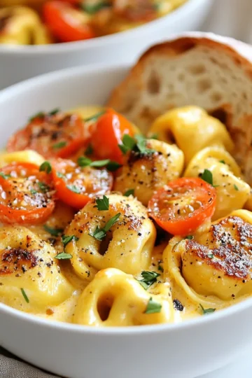 To make Cajun Chicken Tortellini, you need: - 2 cups cheese tortellini (fresh or frozen) - 1 lb boneless, skinless chicken breasts, cut into bite-sized pieces - 2 tablespoons Cajun seasoning - 1 tablespoon olive oil - 1 small onion, finely chopped - 2 cloves garlic, minced - 1 red bell pepper, diced - 1 cup heavy cream - 1 cup cherry tomatoes, halved - ½ cup grated Parmesan cheese - Salt and black pepper, to taste - Fresh parsley, chopped (for garnish) You can add extra flavors or textures with these options: - Sliced green onions for a fresh crunch - A squeeze of lemon juice for brightness - Crushed red pepper flakes for more heat - Additional cheese, like mozzarella or cheddar, for extra creaminess Each serving of Cajun Chicken Tortellini provides: - Calories: 550 - Protein: 30g - Carbohydrates: 45g - Total Fat: 30g - Saturated Fat: 17g - Fiber: 3g - Sugar: 4g - Sodium: 800mg This dish is rich and filling, perfect for a hearty meal. Adjust portions based on your needs. {{ingredient_image_1}} To start, bring a large pot of salted water to a boil. This step is key for flavorful tortellini. Once the water boils, add 2 cups of cheese tortellini. Cook according to the package instructions, usually about 3-5 minutes. You want the tortellini to be al dente, which means firm to the bite. After cooking, drain the tortellini and set it aside. Next, take 1 pound of boneless, skinless chicken breasts and cut them into bite-sized pieces. In a bowl, toss the chicken with 2 tablespoons of Cajun seasoning to coat it well. This gives the chicken a nice kick. Heat 1 tablespoon of olive oil in a large skillet over medium-high heat. Add the seasoned chicken and cook for about 5-7 minutes. You want the chicken to be golden brown and cooked through. Once done, remove it from the skillet and set it aside. In the same skillet, add 1 small finely chopped onion. Sauté it for 2-3 minutes until it becomes translucent. Then, add 2 minced garlic cloves and 1 diced red bell pepper. Cook these for another 3-4 minutes until they soften. Now, pour in 1 cup of heavy cream and bring it to a gentle simmer. This will make your sauce rich and creamy. Stir in 1 cup of halved cherry tomatoes and let it cook for about 5 minutes. This helps the flavors blend well. After the sauce has simmered, add the cooked chicken and tortellini back into the skillet. Toss everything gently to coat in the sauce. Finally, stir in ½ cup of grated Parmesan cheese. Season with salt and black pepper to taste. Once everything is mixed well and heated through, it’s ready to serve. Enjoy this tasty Cajun Chicken Tortellini! When cooking tortellini, follow a few simple steps to get it just right. First, always use a large pot with plenty of salted water. This helps the tortellini cook evenly. Bring the water to a rolling boil before adding the tortellini. This ensures they cook quickly and don’t stick together. Cook the tortellini until they are al dente. This means they should be firm but not hard. If you overcook them, they will become mushy. After cooking, drain them well and toss them with a bit of olive oil to keep them from sticking. This simple trick makes a big difference! For perfectly cooked chicken, start by cutting it into small, even pieces. This helps it cook evenly. Toss the chicken with Cajun seasoning for great flavor. Let it sit for a few minutes to absorb the spices. When cooking, use a hot skillet with olive oil. Add the chicken in a single layer. Avoid crowding the pan, or the chicken will steam instead of brown. Cook until golden brown, about 5-7 minutes. Use a meat thermometer to check for doneness; it should reach 165°F. To enhance the flavor of your sauce, start with sautéing onions and garlic. This step adds depth to the dish. Cook them until they are soft and fragrant. Next, add diced red bell pepper for sweetness and color. When you pour in the heavy cream, make sure to stir well. This creates a rich and creamy base. Add halved cherry tomatoes for a burst of freshness and acidity. Let the sauce simmer for a few minutes to blend the flavors. Lastly, a sprinkle of Parmesan cheese adds a nice touch. Adjust salt and black pepper to taste for the perfect finish. Pro Tips Use Fresh Ingredients: Fresh tortellini and vegetables will enhance the overall flavor and texture of your dish. Adjust the Spice Level: Feel free to increase or decrease the amount of Cajun seasoning based on your heat preference. Experiment with Proteins: Substitute chicken with shrimp or sausage for a different protein twist that complements the Cajun flavors. Let it Rest: Allow the dish to sit for a few minutes before serving to let the flavors develop and meld together. {{image_2}} If you want a meat-free meal, try using veggies instead of chicken. You can swap out the chicken for a mix of mushrooms, zucchini, and spinach. Use the same Cajun seasoning to keep that bold flavor. Cook the veggies until tender, then add them to the sauce. This way, you still get a creamy, tasty dish. If you love heat, kick up the spice level! You can add chopped jalapeños or a dash of hot sauce to the chicken. Mix in some red pepper flakes when you sauté the veggies. This will give your dish that extra zing. Adjust the spice to your taste, but be careful; it can get hot! Don’t feel limited to just heavy cream. You can try coconut milk for a lighter option. It adds a nice sweetness too. For a tangy twist, use a mix of cream cheese and chicken broth. This will create a thicker sauce. You can also toss in different veggies, like broccoli or snap peas, for added crunch. To store your Cajun Chicken Tortellini, let it cool down first. Then, place it in an airtight container. Make sure to cover it tightly. You can keep it in the fridge for up to three days. This way, it stays fresh and tasty. When you want to eat leftovers, reheat them gently. Place the tortellini in a skillet over medium heat. Add a splash of milk or cream to keep it creamy. Stir often to heat evenly. You can also use the microwave. Heat in short bursts, stirring in between, until warm. If you want to save some for later, freezing is a great option. First, let the dish cool completely. Then, place it in a freezer-safe container or bag. Remove as much air as possible to prevent freezer burn. You can freeze it for up to three months. To enjoy it later, thaw it overnight in the fridge before reheating. Yes, you can use frozen tortellini. Just boil them in salted water. Cook them as per the package instructions. They will taste great in this dish. The cooking time may be a bit longer than fresh tortellini. Make sure to check if they float. That means they are done! If you want to replace heavy cream, use half-and-half or whole milk. For a lighter option, try Greek yogurt. You can mix yogurt with a little milk for a creamy texture. Coconut milk is also a tasty choice! It adds a sweet flavor to the dish. To add more heat, toss in extra Cajun seasoning. You could also add diced jalapeños or crushed red pepper flakes. If you love hot sauce, drizzle some over the top. Adjust the spice level to your taste. Enjoy the heat! Cajun Chicken Tortellini is a fun and tasty dish to make. You learned the key ingredients, step-by-step instructions, and helpful tips. We also explored variations and storage methods. This meal is simple to customize and enjoy any night. With the right cooking methods, you will create a flavorful dish every time. Dive into your own Cajun Chicken Tortellini adventure, and impress everyone at your table!