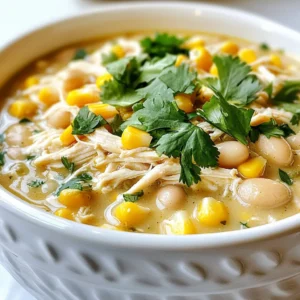 - 1 lb boneless, skinless chicken breasts - 2 cans (15 oz each) white beans (such as cannellini or great northern), drained and rinsed - 1 can (15 oz) corn, drained - 1 can (4 oz) diced green chilies - 1 small onion, diced - 2 cloves garlic, minced - 2 cups chicken broth - 1 teaspoon ground cumin - 1 teaspoon chili powder - ½ teaspoon salt - ½ teaspoon black pepper - 1 package (8 oz) cream cheese, softened - ¼ cup fresh cilantro, chopped (for garnish) - Optional toppings: shredded cheese, avocado slices, lime wedges This list has all you need for a great white chicken chili. Each item plays a key role in the dish. The chicken adds protein and heartiness. White beans give creaminess and texture. Corn and green chilies add sweetness and a mild kick. Don’t forget the onion and garlic; they bring depth of flavor. Chicken broth helps blend all the tastes together. The spices, like cumin and chili powder, give it warmth. Finally, cream cheese makes the chili rich and smooth. You can customize with fun toppings, too! {{ingredient_image_1}} Start by placing the boneless, skinless chicken breasts in the bottom of your crockpot. Make sure the chicken is spread out evenly. This helps it cook well. Next, add the white beans. I like using cannellini or great northern beans for their creamy texture. After that, add the drained corn, diced green chilies, diced onion, and minced garlic. Layer these ingredients on top of the chicken. It looks colorful and tastes great! Now, pour in the chicken broth. This will keep everything moist and tasty. Cover the crockpot and cook on low for 6-7 hours. If you’re short on time, you can cook it on high for 3-4 hours. The chicken should be tender and fully cooked. About 30 minutes before serving, take the cooked chicken out of the crockpot. Use two forks to shred it. This makes the chicken easy to mix back in. Then, return the shredded chicken to the pot. Next, cut the softened cream cheese into cubes and add it to the chili. Stir well until the cream cheese melts and mixes in, making the chili creamy. Taste your chili. If you want, you can add more salt or a little chicken broth for moisture. When ready to serve, ladle the chili into bowls. I like to garnish with fresh cilantro and some optional toppings like shredded cheese, avocado slices, or lime wedges. Enjoy your creamy delight! To get a creamy texture in your white chicken chili, use softened cream cheese. Cut it into small cubes before adding it to the pot. Stir well to help it melt evenly. You can also add the cream cheese about 30 minutes before serving. This way, it blends in perfectly. A common mistake is not seasoning enough. Make sure to sprinkle in the cumin, chili powder, salt, and pepper. You can also forget to drain your beans and corn. This can make the chili too watery. Lastly, avoid cooking on high for too long. It can overcook the chicken and make it dry. If you want more heat, add diced jalapeños or extra chili powder. For a milder chili, skip the green chilies or use less chili powder. You can also balance heat with toppings like sour cream or avocado slices. They help cool down the spice. Pro Tips Use Leftovers Wisely: This chili is perfect for using up leftover chicken or turkey, making it a great post-holiday meal option. Enhance the Flavor: For a spicier kick, add jalapeños or your favorite hot sauce to the mix during cooking. Perfect Creaminess: To achieve the best creamy texture, ensure the cream cheese is at room temperature before adding it to the chili. Make it a Meal: Serve the chili with cornbread or tortilla chips for a complete and satisfying meal! {{image_2}} You can switch the chicken for other proteins. Turkey works well and adds a nice flavor. You could also use pork. If you like beef, try shredded beef for a richer taste. For a lighter dish, consider using shrimp. Just add the shrimp during the last 30 minutes of cooking. If you want a vegetarian option, skip the chicken. Use vegetable broth instead of chicken broth. You can add more beans or even tofu for protein. Lentils are another great choice. They add texture and are full of nutrients. For a vegan twist, swap the cream cheese for a dairy-free version or use cashew cream. Make this chili your own by using seasonal ingredients. In summer, add fresh corn or zucchini for sweetness. In fall, pumpkin or butternut squash can add a nice creaminess. You might try using fresh herbs like basil or parsley for a bright flavor. These swaps keep your chili fresh and fun all year long! You can store leftover Crockpot White Chicken Chili in the fridge. Use an airtight container. This keeps the chili fresh for up to four days. Make sure to let it cool down before sealing. Label the container with the date. This helps you track its freshness. If you want to save some chili for later, freezing works great. Pour the cooled chili into freezer bags or containers. Leave some space at the top for expansion. Seal them tightly to avoid freezer burn. You can freeze it for up to three months. Thaw in the fridge before reheating. To reheat, you can use the stove or the microwave. If using the stove, heat over medium-low heat. Stir often until hot. For the microwave, heat in short bursts. Stir in between to heat evenly. If it seems thick, add a splash of chicken broth or water. Enjoy your creamy chili! You can store leftover chili in the fridge for about 3 to 5 days. Make sure to use an airtight container. For longer storage, freeze it for up to 3 months. Thaw it overnight in the fridge before reheating. Yes, you can use fresh chicken. Just make sure to adjust the cooking time. Fresh chicken usually cooks faster than frozen chicken. Cook it on low for 4 to 5 hours or on high for about 2 to 3 hours. If you want a dairy-free option, use coconut cream or cashew cream. You can also try Greek yogurt for a tangy flavor. Just remember to add it near the end of cooking. Want more heat? Add diced jalapeños or extra chili powder. You can also include hot sauce or red pepper flakes. Adjust the spice to your taste as you cook. This blog post covered everything you need for a delicious chili in the crockpot. We talked about the key ingredients like chicken, beans, and spices. I shared step-by-step instructions to guide you through cooking. Tips and tricks helped avoid common mistakes and improve texture. We also explored variations for different diets and storage methods. Remember to have fun and be creative with your chili. Simple changes can lead to great flavors. Enjoy your cooking journey!