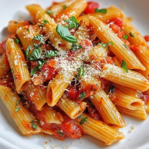 To make a great Spicy Pasta Arrabbiata, gather these main ingredients: - 400g penne pasta - 4 tablespoons olive oil - 4 cloves garlic, thinly sliced - 1-2 red chili peppers, finely chopped - 1 can (400g) crushed tomatoes - 1 teaspoon sugar - Salt and pepper to taste - ¼ cup fresh basil leaves, torn These ingredients come together to create a rich and flavorful dish. The key is in the balance of heat from the chili and the sweetness from the sugar. You can enhance your dish with optional ingredients. Consider adding: - ¼ cup grated Parmesan cheese (for serving) - A pinch of red pepper flakes (for extra heat) - Fresh herbs like parsley or oregano (for more aroma) These additions can give your pasta a unique twist. Cheese adds creaminess, while more herbs boost the flavor. If you have dietary needs, don’t worry! Here are some substitutions: - Use gluten-free penne pasta if you need a gluten-free option. - Swap olive oil with avocado oil for a different flavor. - For a vegan version, skip the Parmesan cheese or use a vegan alternative. - If you can’t find fresh basil, use dried basil, but reduce the amount. These swaps keep your dish tasty while meeting your needs. Don't hesitate to experiment and make it your own! {{ingredient_image_1}} Start with a big pot. Fill it with water and add salt. Bring the water to a boil. Add 400 grams of penne pasta. Stir it well. Cook the pasta until it is al dente, which means it should be firm yet tender. This usually takes about 10 to 12 minutes. Be sure to check the package for exact times. Once ready, save one cup of the pasta water. Drain the pasta and set it aside. Grab a large skillet and place it on medium heat. Pour in 4 tablespoons of olive oil. Let the oil heat up but don’t let it smoke. Add 4 thinly sliced cloves of garlic. Sauté them for about 1 to 2 minutes. You want them fragrant but not burnt. Next, add 1 to 2 finely chopped red chili peppers. You can adjust this based on how spicy you like your dish. Cook these for about another minute. The aroma will be amazing! Now it’s time for the tomatoes. Pour in one can of crushed tomatoes, about 400 grams. Stir it well with the garlic and chili mix. Add 1 teaspoon of sugar to balance the flavors. Now, sprinkle in salt and pepper to taste. Let the sauce simmer for 10 to 15 minutes. Stir it occasionally. You want it to thicken slightly. After that, it’s almost ready! Toss in the cooked penne pasta and mix it all together. If it seems too thick, add some reserved pasta water a little at a time. Finish by stirring in ¼ cup of torn fresh basil leaves. Enjoy your spicy pasta arrabbiata hot, and if you like, sprinkle some grated Parmesan cheese on top! To change the heat in your dish, control the chili peppers. You can use one or two red chili peppers based on your taste. If you want it mild, use just one pepper. For more heat, add two or even three! Just remember to remove the seeds for less spice. You can also try different pepper types, like jalapeños or serranos. Each brings its own flavor and heat. Another option? Use red pepper flakes. Sprinkle them in while cooking for a nice kick. Always taste as you go. This helps you find the perfect spice level. Spicy Pasta Arrabbiata is great on its own, but you can make it even better. Serve it with a fresh side salad. A simple mix of greens, tomatoes, and a light dressing works well. You can also add garlic bread for extra crunch and flavor. If you want to impress, top the pasta with grated Parmesan cheese. It adds a creamy, salty touch that blends perfectly with the spice. For a bright finish, sprinkle fresh basil on top. It adds color and flavor that pops. To get the best flavor, use good-quality ingredients. Fresh garlic and ripe tomatoes make a big difference. When cooking garlic, be careful not to burn it. Sauté it until it’s just golden. This brings out its sweet flavor without bitterness. Let the sauce simmer for a while. This thickens it and deepens the taste. Stir occasionally to keep it from sticking. If the sauce is too thick, add some reserved pasta water. This helps create a silky texture. Lastly, always taste your sauce before serving. Adjust salt and pepper as needed for the best flavor. Pro Tips Adjust the Spice Level: Experiment with the number of chili peppers based on your heat tolerance. Start with one and add more if you prefer it spicier. Reserve Pasta Water: Always save some pasta water before draining. It helps to adjust the sauce consistency and adds flavor. Fresh Herbs Matter: Use fresh basil for a vibrant flavor. Dried herbs won’t give the same aromatic freshness to the dish. Parmesan Optional: While Parmesan adds a delightful richness, feel free to omit it for a vegan version or substitute with nutritional yeast. {{image_2}} You can easily make a vegetarian version of spicy pasta arrabbiata. Simply skip meat and focus on fresh ingredients. Use extra veggies like bell peppers, zucchini, or spinach. They add flavor and color. Mushrooms also work well; they bring a nice texture. You can sauté them with garlic for a rich taste. This version keeps the dish light and healthy while still giving that spicy kick. If you want to add protein, chicken and shrimp are great choices. For chicken, cook bite-sized pieces in the skillet before adding garlic. This step adds depth to the sauce. Shrimp cooks quickly, so add it after the tomatoes. They will turn pink and plump. For a plant-based option, tofu is perfect. Use firm tofu, cut into cubes, and sauté it until golden. It absorbs flavors well and adds a satisfying bite. If you need a gluten-free option, many pastas fit the bill. Rice pasta and quinoa pasta are popular choices. They mimic the texture of regular pasta. Check the cooking time, as it may differ. You can also use zucchini noodles, known as "zoodles." They provide a fresh, low-carb alternative. Simply spiralize zucchini and sauté it lightly before adding the sauce. This way, you still get that spicy flavor without gluten. To store leftover spicy pasta arrabbiata, let it cool first. Place the pasta in an airtight container. Make sure to seal it well to keep out air. You can store it in the fridge for up to three days. If you want to keep it longer, consider freezing it. When you are ready to eat the leftover pasta, reheat it gently. You can use a skillet over medium heat. Add a splash of water or olive oil to keep it moist. Stir often to heat it evenly. If you use a microwave, cover it to keep moisture in. Heat in short bursts, stirring between, until warm. Freezing spicy pasta arrabbiata is a great option for easy meals later. Place the cooled pasta in a freezer-safe container. Use a portioned size for easy meals. Label the container with the date. You can freeze it for up to three months. To thaw, move it to the fridge overnight before reheating. "Arrabbiata" means "angry" in Italian. This name fits the dish well. The heat from the chili peppers gives it a fiery kick. The sauce reflects a bold character, making it a favorite for spice lovers. You get a rich flavor with every bite, and the name suits its spicy nature perfectly. Yes, you can use fresh tomatoes. Just chop about 4-5 medium tomatoes. Make sure to peel them for a smoother sauce. Cook them down just like the canned version. You may need to add a bit more salt for flavor. Fresh tomatoes can give a brighter taste. They also add a nice texture to the dish. Spicy Pasta Arrabbiata lasts about 3-5 days in the fridge. Store it in an airtight container to keep it fresh. When you reheat it, be sure to add a splash of water. This helps revive the sauce and keeps it moist. Enjoy your leftovers as a quick and tasty meal! This blog post covered how to make Spicy Pasta Arrabbiata from start to finish. We looked at key ingredients, cooking steps, and ways to spice it to your taste. You also learned how to tweak the recipe for diet needs and offer extras like protein. Finally, I shared storage tips to keep your leftovers fresh. Spicy Pasta Arrabbiata is simple but full of flavor. With these tips, you can make it your own!