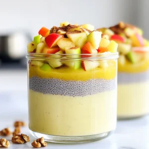 To make the Apple Cinnamon Chia Pudding, you will need the following main ingredients: - 1 cup almond milk (or any milk of your choice) - ¼ cup chia seeds - 1 medium apple, grated (preferably a sweeter variety like Fuji or Gala) - 1 tablespoon maple syrup (or to taste) - 1 teaspoon cinnamon - ½ teaspoon vanilla extract - Pinch of salt These ingredients work together to create a creamy and tasty pudding. Almond milk adds a light flavor and creaminess. Chia seeds are small but packed with nutrients. They help create the thick pudding texture. Grated apple brings sweetness and freshness. Maple syrup adds a natural sweetness that complements the cinnamon. Vanilla extract gives a warm note, while salt boosts all the flavors. You can make this pudding even better with some fun toppings. Here are some great options: - Diced apples - Cinnamon sprinkle - Crushed walnuts - Granola Using these toppings adds crunch and extra flavor. Diced apples keep the apple taste alive. A sprinkle of cinnamon enhances the warm spice flavor. Crushed walnuts add a nutty crunch. Granola brings a delightful texture and sweetness. You can mix and match these toppings to make it your own. Enjoy experimenting! 1. In a mixing bowl, whisk together these ingredients: - 1 cup almond milk (or any milk of choice) - 1 tablespoon maple syrup (or to taste) - 1 teaspoon cinnamon - ½ teaspoon vanilla extract - pinch of salt This mix should be smooth and well combined. 2. Gradually stir in ¼ cup chia seeds. This step helps avoid clumps. Stir until they spread throughout the mix. 3. Fold in the grated apple. Use one medium apple, like Fuji or Gala for sweetness. Mix well to combine all flavors. 4. Cover the bowl with plastic wrap or a lid. Refrigerate for at least 4 hours or overnight. This chilling time lets the chia seeds swell, giving your pudding a creamy texture. 5. When ready to serve, stir the pudding well. If it's too thick, add a splash of almond milk. This helps adjust the consistency to your liking. 6. Serve the pudding in bowls or jars. For a pretty twist, layer the pudding with diced apples and toppings like crushed walnuts or granola. This adds crunch and flavor in every bite. For a great apple cinnamon chia pudding, pick sweet apples. Fuji and Gala are my favorites. They add a nice flavor and natural sweetness. You can also use Honeycrisp or Ambrosia for a twist. When it comes to milk, almond milk works well. But you can use any milk you like. Oat milk or coconut milk can give a creamier texture. Try different types to find your favorite! To avoid clumping, mix the chia seeds slowly. Stir them in gradually. This helps them spread out evenly in the mixture. After chilling, check the pudding's thickness. If it feels too thick, add a splash of milk. Stir well to get the right creamy feel. Make your pudding look fun and tasty! Layer it in clear jars. Start with chia pudding, then add diced apples. Top with a sprinkle of cinnamon and nuts for crunch. This not only looks good but also tastes great in each layer! {{image_2}} You can add a twist to your apple cinnamon chia pudding. Try mixing in a pinch of nutmeg or ginger. These spices bring warmth and depth to the flavor. If you want more sweetness, use honey or agave instead of maple syrup. Each option creates a unique taste that excites your palate. If you prefer dairy-free, use coconut milk or oat milk. Coconut milk adds a creamy texture and a hint of tropical flavor. Oat milk keeps it light and smooth. Both options work well with the other ingredients and keep the pudding rich without dairy. For some crunch, you can add nuts or seeds. Chopped walnuts or pecans provide a nice texture. You can also sprinkle in some sunflower seeds or pumpkin seeds. These extras not only enhance the taste but also boost the nutrition. Enjoy mixing and matching to find your favorite version! You can store your apple cinnamon chia pudding in the fridge for up to five days. This allows you to enjoy it as a quick breakfast or snack. Just make sure it stays covered to prevent it from absorbing other smells from the fridge. If you see any liquid separation, just stir it back together. Yes, you can freeze chia pudding! It lasts for up to three months in the freezer. To freeze, use an airtight container. When you're ready to eat it, thaw it in the fridge overnight. You may need to stir in a little milk to restore its creamy texture. Use glass or plastic containers with tight lids for the best storage. Mason jars work great, as they are easy to seal and look nice too. Make sure the pudding is cool before sealing the lid. This keeps it fresh and prevents condensation. Chia seeds are tiny black seeds from the Salvia hispanica plant. They are packed with nutrition. Chia seeds provide a great source of fiber, protein, and healthy fats. They also contain calcium, magnesium, and antioxidants. When mixed with liquid, chia seeds absorb water and swell. This creates a thick, pudding-like texture that is both fun and filling. You can use either fresh or cooked apples for this recipe. Fresh apples add a crisp bite and bright flavor. Grated apples are best for mixing well into the pudding. Cooked apples can add warmth and a softer texture. If you choose cooked apples, try sautéing them with a bit of cinnamon for extra flavor. This pudding can last up to five days in the fridge. To keep it fresh, store it in an airtight container. If you notice any liquid separation, just stir it before serving. For the best taste and texture, enjoy it within the first three days. Yes! This recipe is already vegan-friendly. Use almond milk or any plant-based milk. The other ingredients, like chia seeds and maple syrup, are also vegan. You can enjoy this tasty treat without any animal products. You learned how to make a tasty chia pudding, perfect for any meal. We discussed key ingredients like almond milk, chia seeds, and sweet apples. You now have steps to prepare and chill the pudding, plus tips for serving and storage. Remember, you can make this recipe your own by adding flavors or toppings. Enjoy getting creative with your ingredients while making this healthy treat. This pudding is easy to prepare and fun to personalize, so dig in and enjoy!