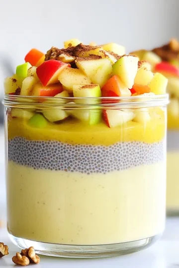 To make the Apple Cinnamon Chia Pudding, you will need the following main ingredients: - 1 cup almond milk (or any milk of your choice) - 1/4 cup chia seeds - 1 medium apple, grated (preferably a sweeter variety like Fuji or Gala) - 1 tablespoon maple syrup (or to taste) - 1 teaspoon cinnamon - 1/2 teaspoon vanilla extract - Pinch of salt These ingredients work together to create a creamy and tasty pudding. Almond milk adds a light flavor and creaminess. Chia seeds are small but packed with nutrients. They help create the thick pudding texture. Grated apple brings sweetness and freshness. Maple syrup adds a natural sweetness that complements the cinnamon. Vanilla extract gives a warm note, while salt boosts all the flavors. You can make this pudding even better with some fun toppings. Here are some great options: - Diced apples - Cinnamon sprinkle - Crushed walnuts - Granola Using these toppings adds crunch and extra flavor. Diced apples keep the apple taste alive. A sprinkle of cinnamon enhances the warm spice flavor. Crushed walnuts add a nutty crunch. Granola brings a delightful texture and sweetness. You can mix and match these toppings to make it your own. Enjoy experimenting! 1. In a mixing bowl, whisk together these ingredients: - 1 cup almond milk (or any milk of choice) - 1 tablespoon maple syrup (or to taste) - 1 teaspoon cinnamon - 1/2 teaspoon vanilla extract - pinch of salt This mix should be smooth and well combined. 2. Gradually stir in 1/4 cup chia seeds. This step helps avoid clumps. Stir until they spread throughout the mix. 3. Fold in the grated apple. Use one medium apple, like Fuji or Gala for sweetness. Mix well to combine all flavors. 4. Cover the bowl with plastic wrap or a lid. Refrigerate for at least 4 hours or overnight. This chilling time lets the chia seeds swell, giving your pudding a creamy texture. 5. When ready to serve, stir the pudding well. If it's too thick, add a splash of almond milk. This helps adjust the consistency to your liking. 6. Serve the pudding in bowls or jars. For a pretty twist, layer the pudding with diced apples and toppings like crushed walnuts or granola. This adds crunch and flavor in every bite. For a great apple cinnamon chia pudding, pick sweet apples. Fuji and Gala are my favorites. They add a nice flavor and natural sweetness. You can also use Honeycrisp or Ambrosia for a twist. When it comes to milk, almond milk works well. But you can use any milk you like. Oat milk or coconut milk can give a creamier texture. Try different types to find your favorite! To avoid clumping, mix the chia seeds slowly. Stir them in gradually. This helps them spread out evenly in the mixture. After chilling, check the pudding's thickness. If it feels too thick, add a splash of milk. Stir well to get the right creamy feel. Make your pudding look fun and tasty! Layer it in clear jars. Start with chia pudding, then add diced apples. Top with a sprinkle of cinnamon and nuts for crunch. This not only looks good but also tastes great in each layer! {{image_2}} You can add a twist to your apple cinnamon chia pudding. Try mixing in a pinch of nutmeg or ginger. These spices bring warmth and depth to the flavor. If you want more sweetness, use honey or agave instead of maple syrup. Each option creates a unique taste that excites your palate. If you prefer dairy-free, use coconut milk or oat milk. Coconut milk adds a creamy texture and a hint of tropical flavor. Oat milk keeps it light and smooth. Both options work well with the other ingredients and keep the pudding rich without dairy. For some crunch, you can add nuts or seeds. Chopped walnuts or pecans provide a nice texture. You can also sprinkle in some sunflower seeds or pumpkin seeds. These extras not only enhance the taste but also boost the nutrition. Enjoy mixing and matching to find your favorite version! You can store your apple cinnamon chia pudding in the fridge for up to five days. This allows you to enjoy it as a quick breakfast or snack. Just make sure it stays covered to prevent it from absorbing other smells from the fridge. If you see any liquid separation, just stir it back together. Yes, you can freeze chia pudding! It lasts for up to three months in the freezer. To freeze, use an airtight container. When you're ready to eat it, thaw it in the fridge overnight. You may need to stir in a little milk to restore its creamy texture. Use glass or plastic containers with tight lids for the best storage. Mason jars work great, as they are easy to seal and look nice too. Make sure the pudding is cool before sealing the lid. This keeps it fresh and prevents condensation. Chia seeds are tiny black seeds from the Salvia hispanica plant. They are packed with nutrition. Chia seeds provide a great source of fiber, protein, and healthy fats. They also contain calcium, magnesium, and antioxidants. When mixed with liquid, chia seeds absorb water and swell. This creates a thick, pudding-like texture that is both fun and filling. You can use either fresh or cooked apples for this recipe. Fresh apples add a crisp bite and bright flavor. Grated apples are best for mixing well into the pudding. Cooked apples can add warmth and a softer texture. If you choose cooked apples, try sautéing them with a bit of cinnamon for extra flavor. This pudding can last up to five days in the fridge. To keep it fresh, store it in an airtight container. If you notice any liquid separation, just stir it before serving. For the best taste and texture, enjoy it within the first three days. Yes! This recipe is already vegan-friendly. Use almond milk or any plant-based milk. The other ingredients, like chia seeds and maple syrup, are also vegan. You can enjoy this tasty treat without any animal products. You learned how to make a tasty chia pudding, perfect for any meal. We discussed key ingredients like almond milk, chia seeds, and sweet apples. You now have steps to prepare and chill the pudding, plus tips for serving and storage. Remember, you can make this recipe your own by adding flavors or toppings. Enjoy getting creative with your ingredients while making this healthy treat. This pudding is easy to prepare and fun to personalize, so dig in and enjoy!